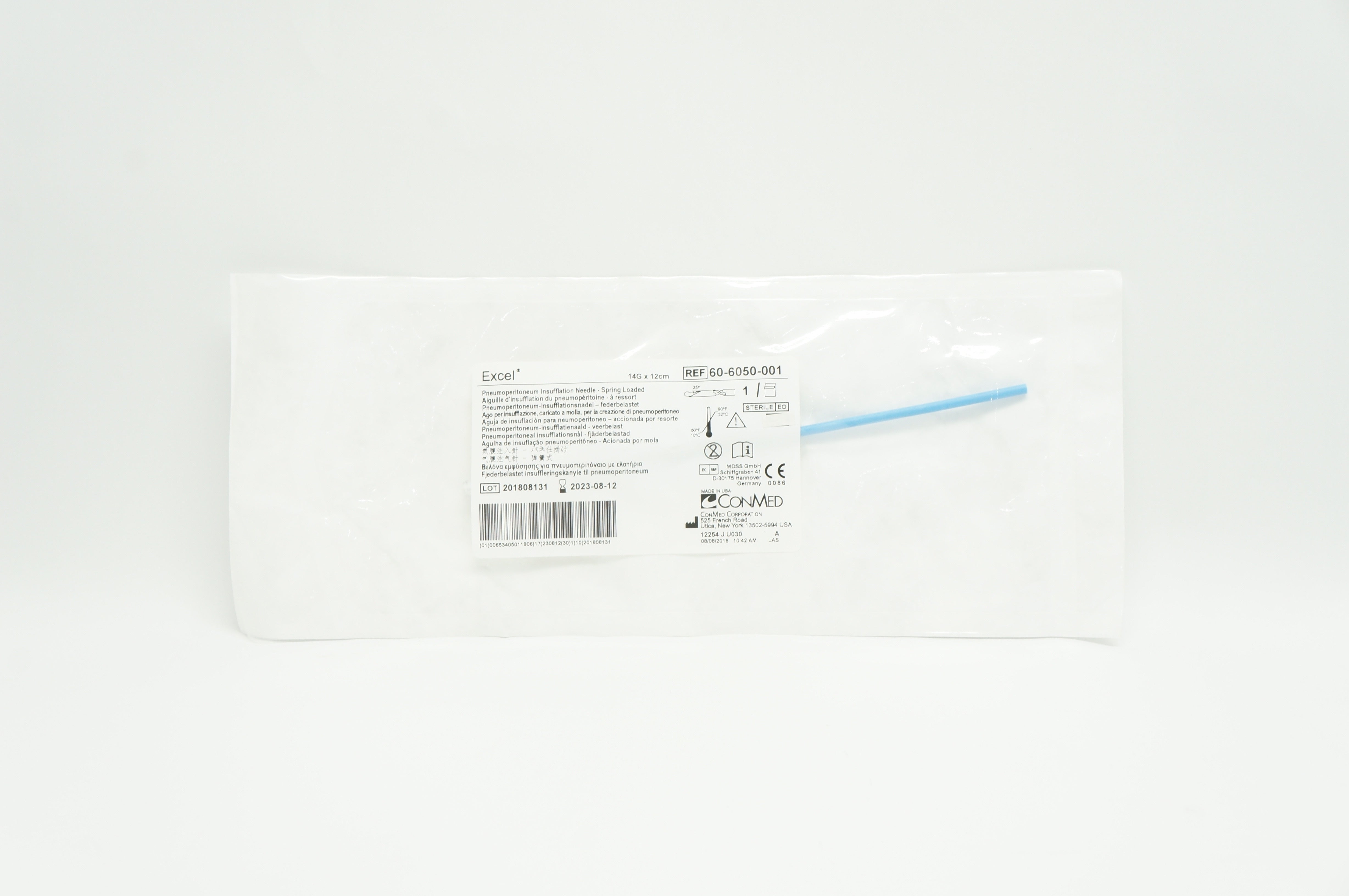ConMed 60-6050-001 Excel Pneumoperitoneum Insufflation Ndle. 14 G x 12cm