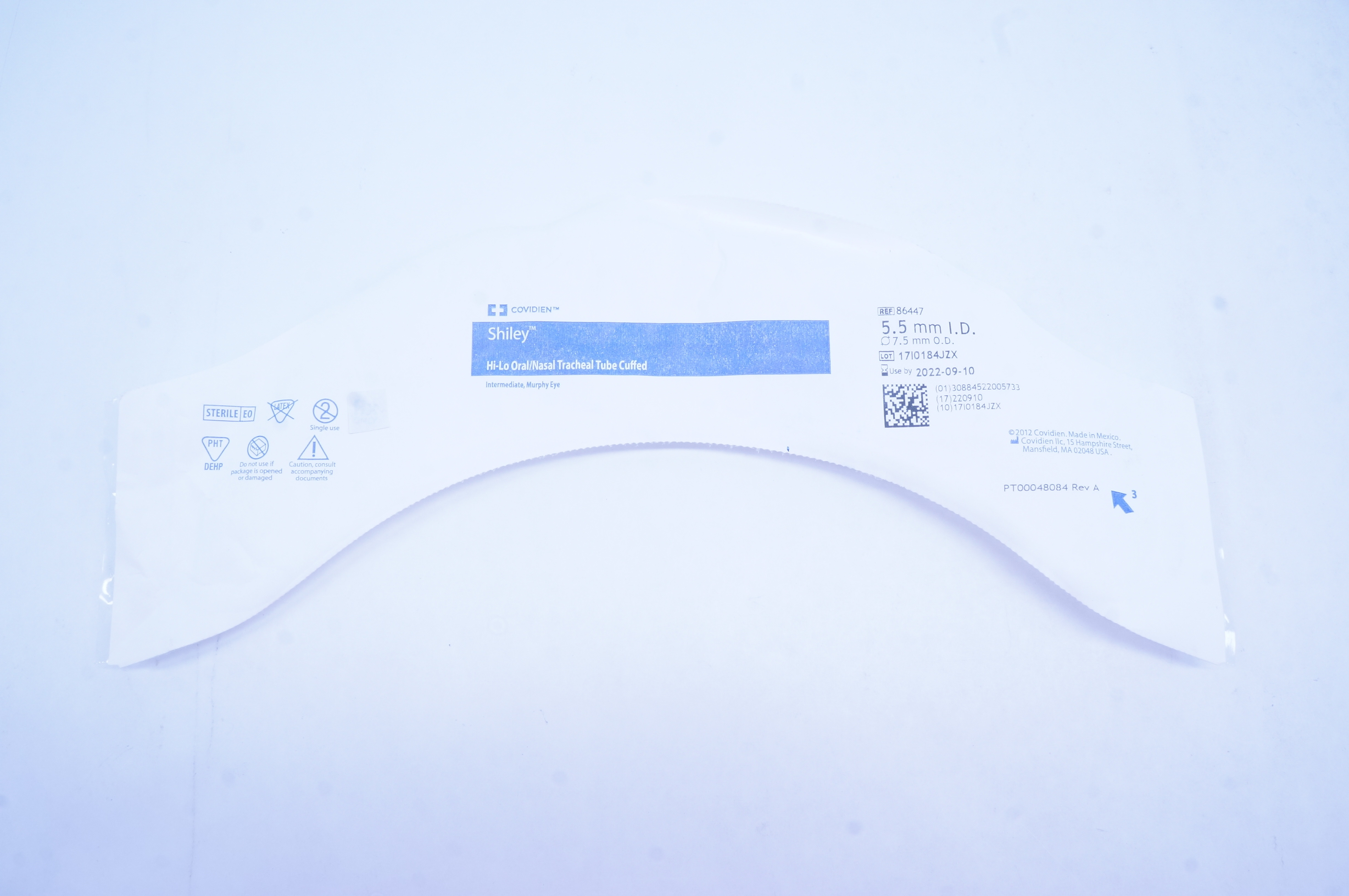 Covidien 86447 Shiley Hi-Lo Oral/Nasal Tracheal Tube Cuffed 7.5 x 5.5mm