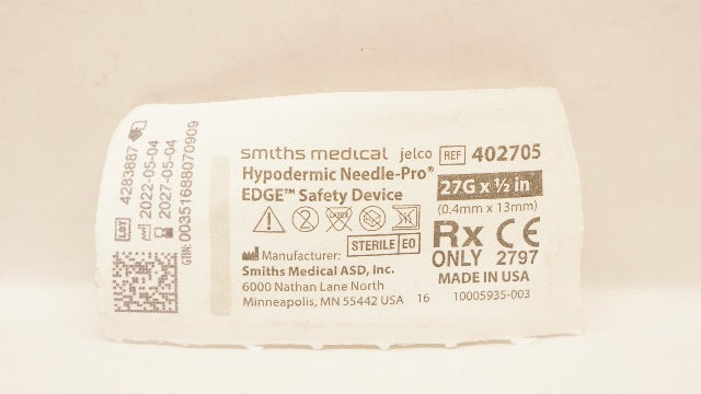 Smiths Medical 402705 Hypodermic Needle-Pro EDGE Safety Device 27G x 1/2inch