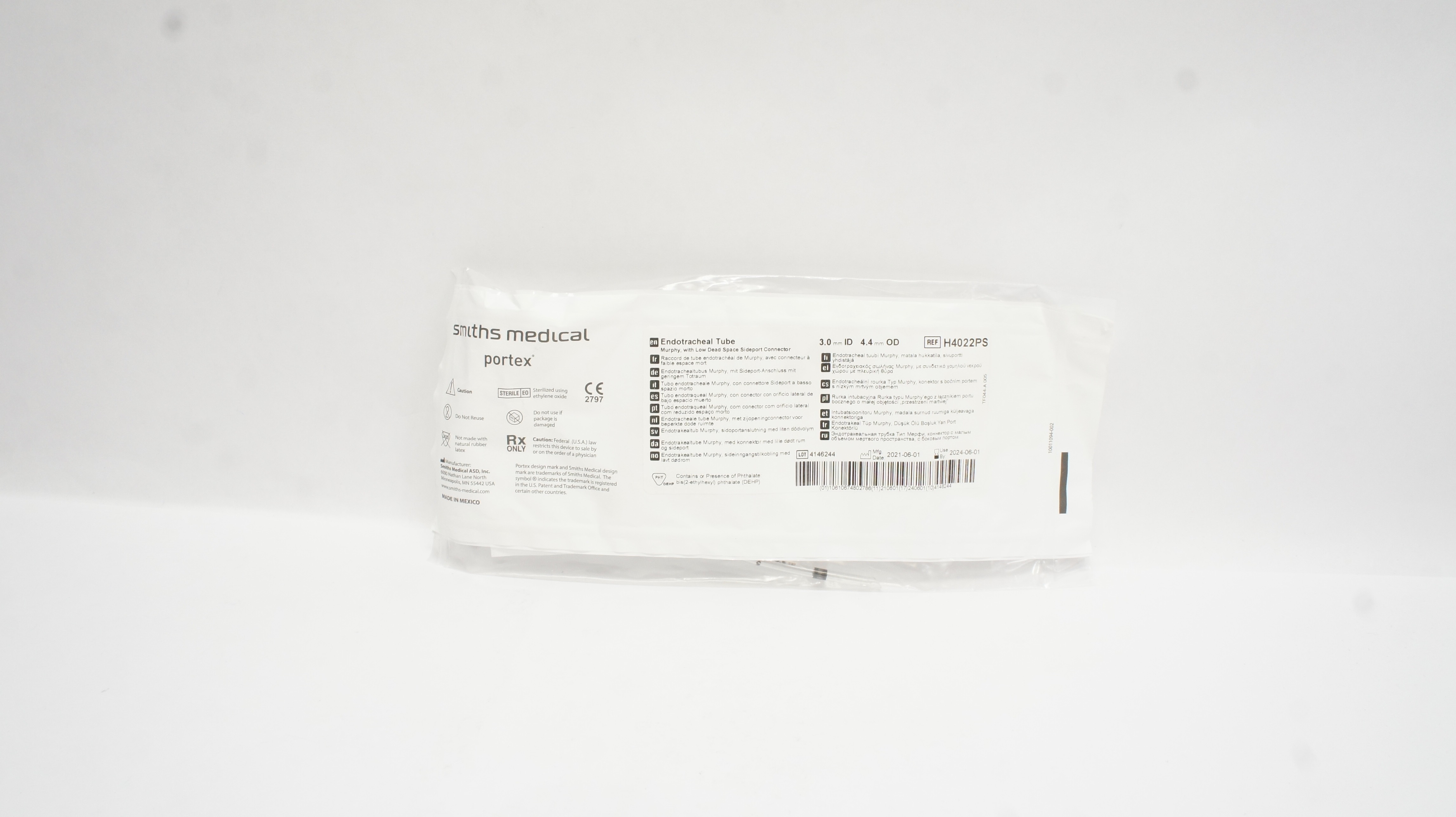 Smiths Medical H4022PS Portex Endotracheal Tube Murphy, 3.0 mm ID x 4.4 mm OD