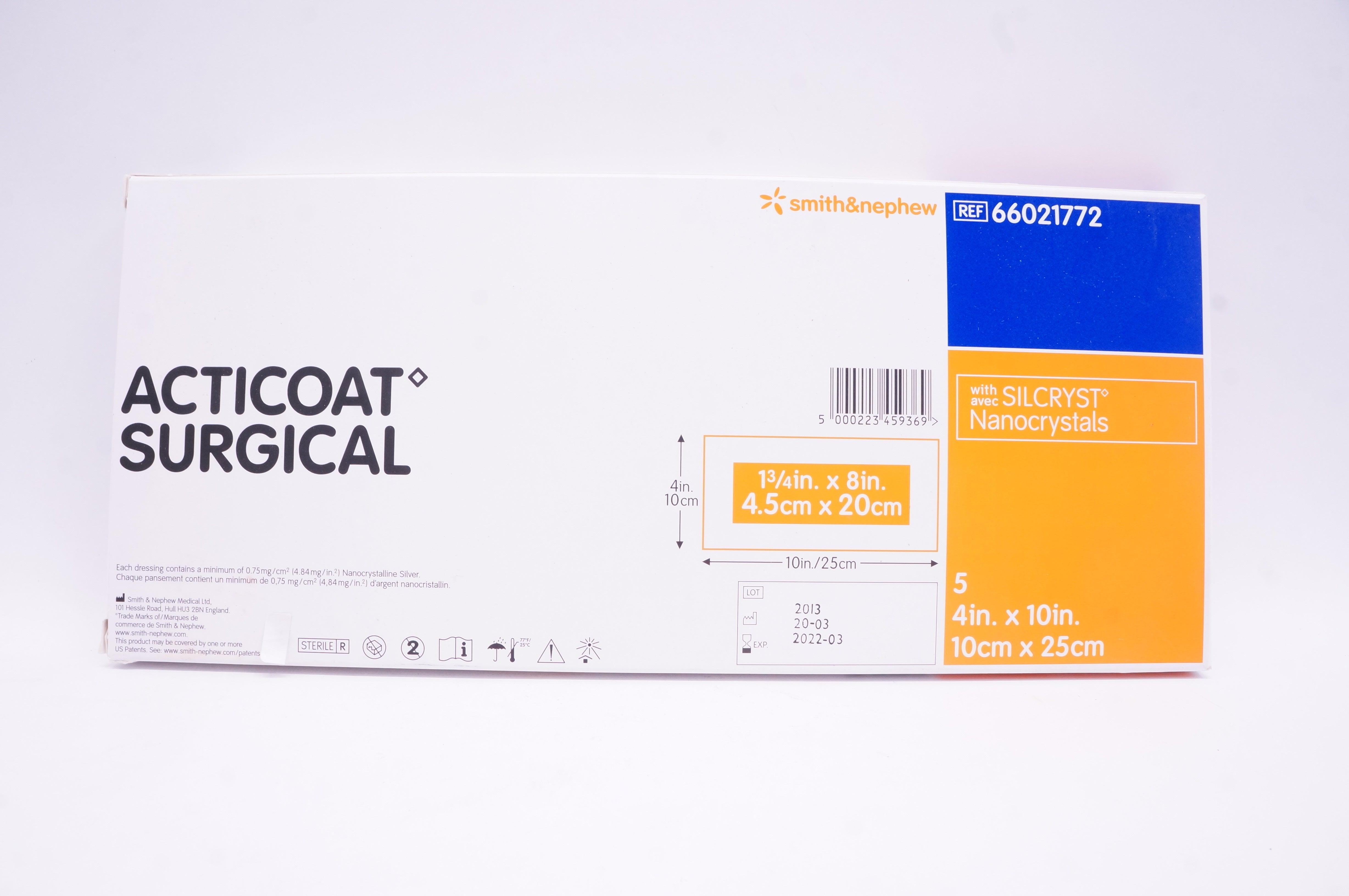 Smith&Nephew 66021772 Acticoat Surgical with Nanocrystals 4 x 10inch - Box of 5