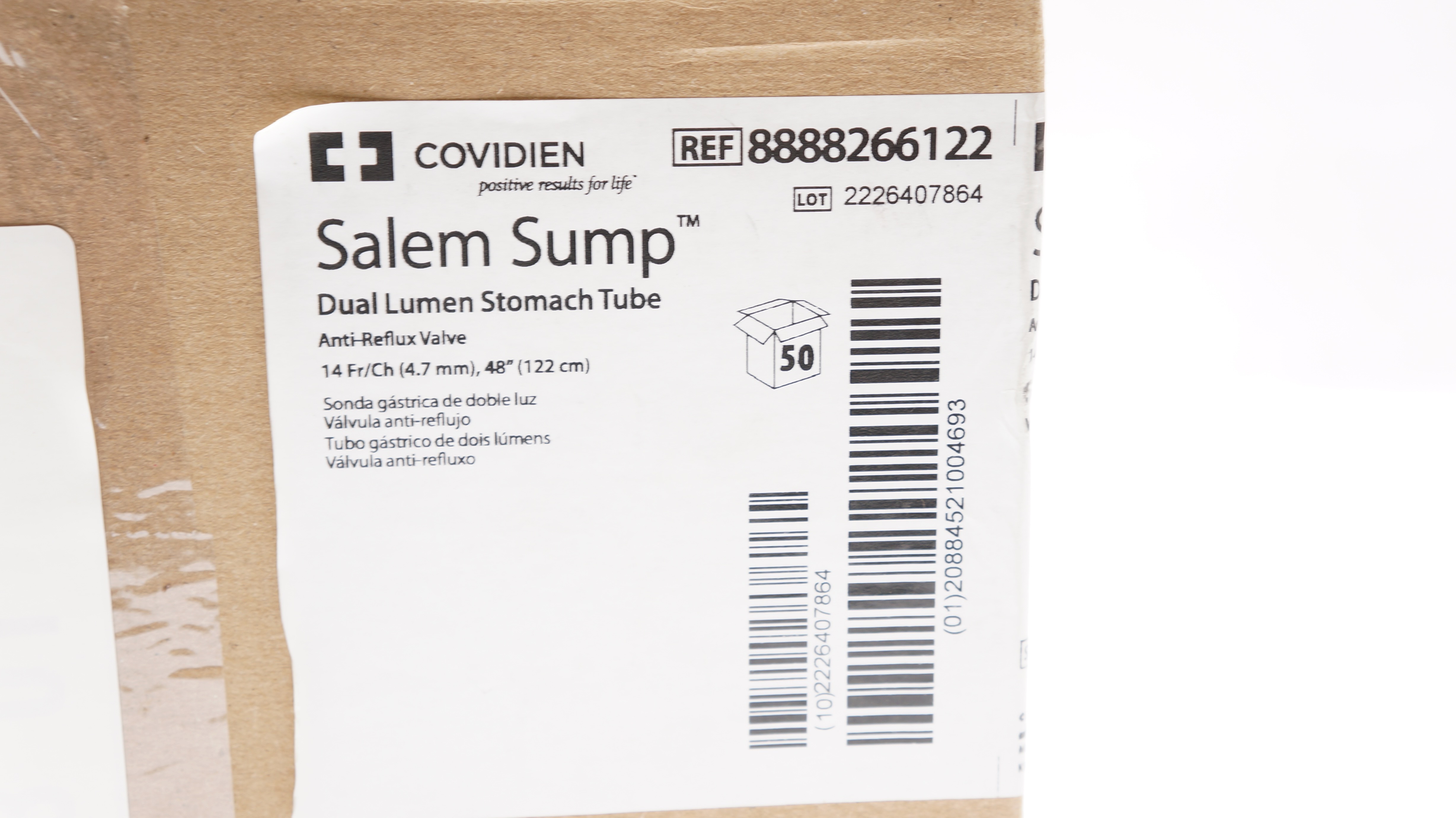 Covidien 8888266122 Salem Sump Stomach Tube 14Fr/Ch x 48 inch - Box of 50