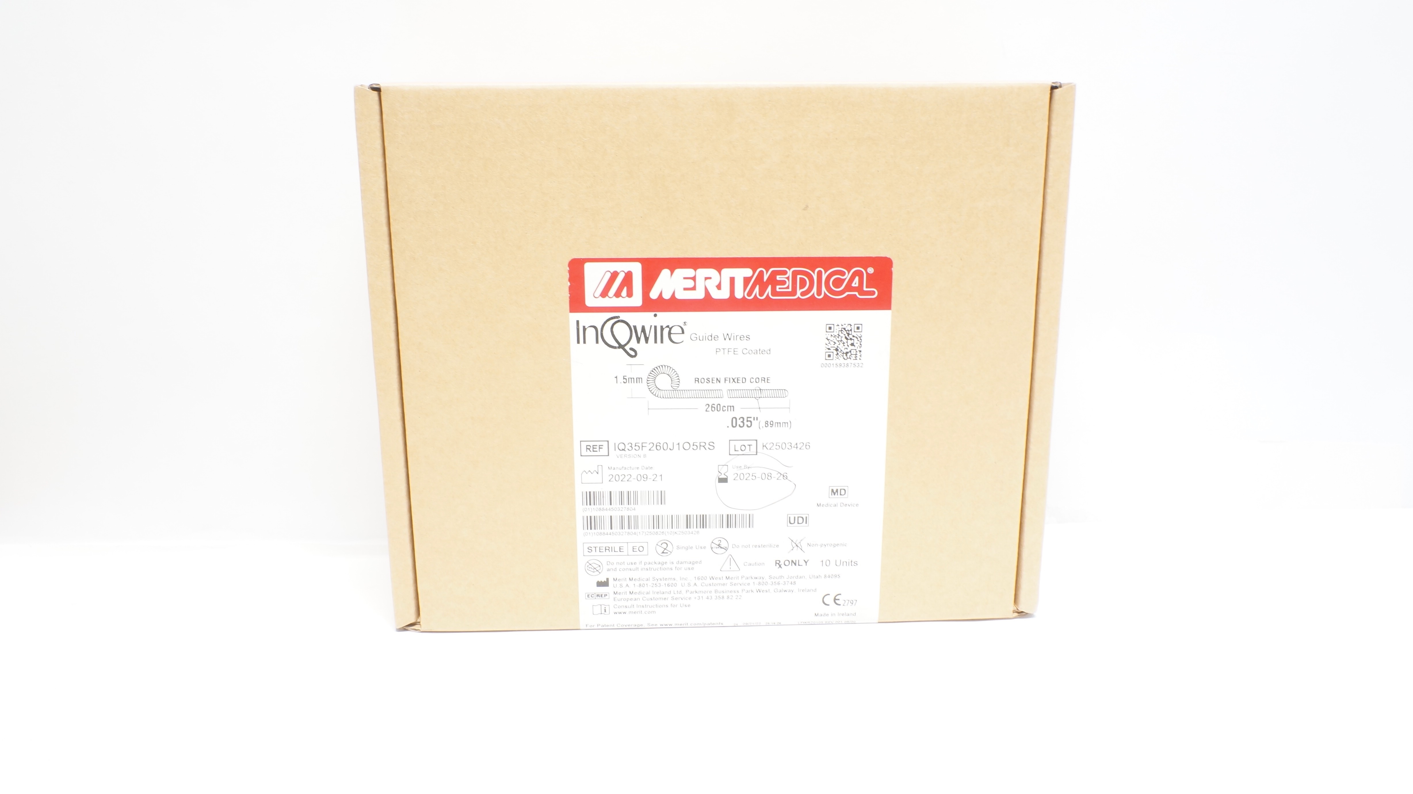 Merit Medical IQ35F260J1O5RS InQwire Guide Wires 260cm x .035in (x) - Box of 10