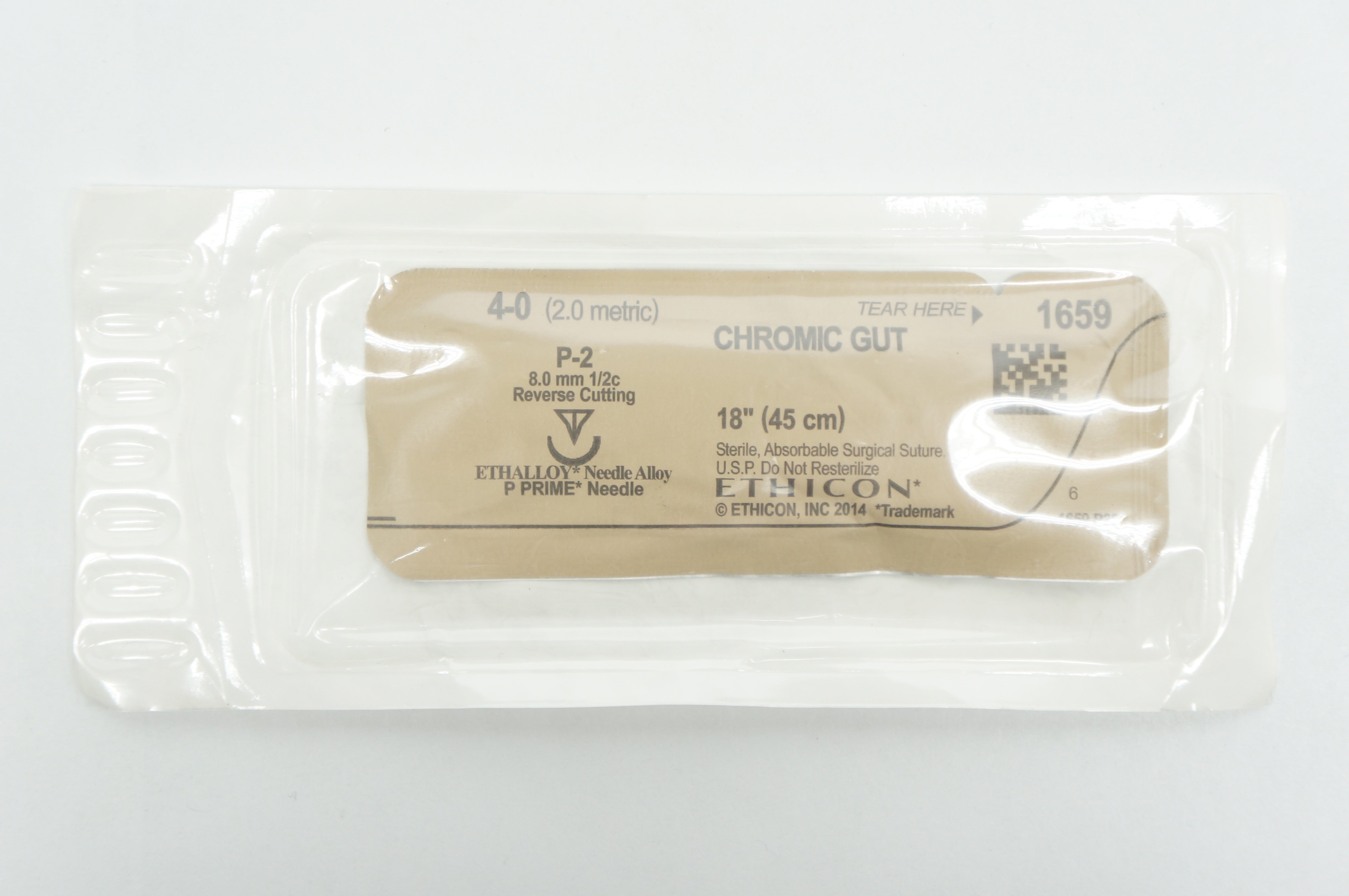 Ethicon 1659 4-0 CHROMIC GUT, P-2, 8.0mm 1/2c Reverse Cutting, 18inch
