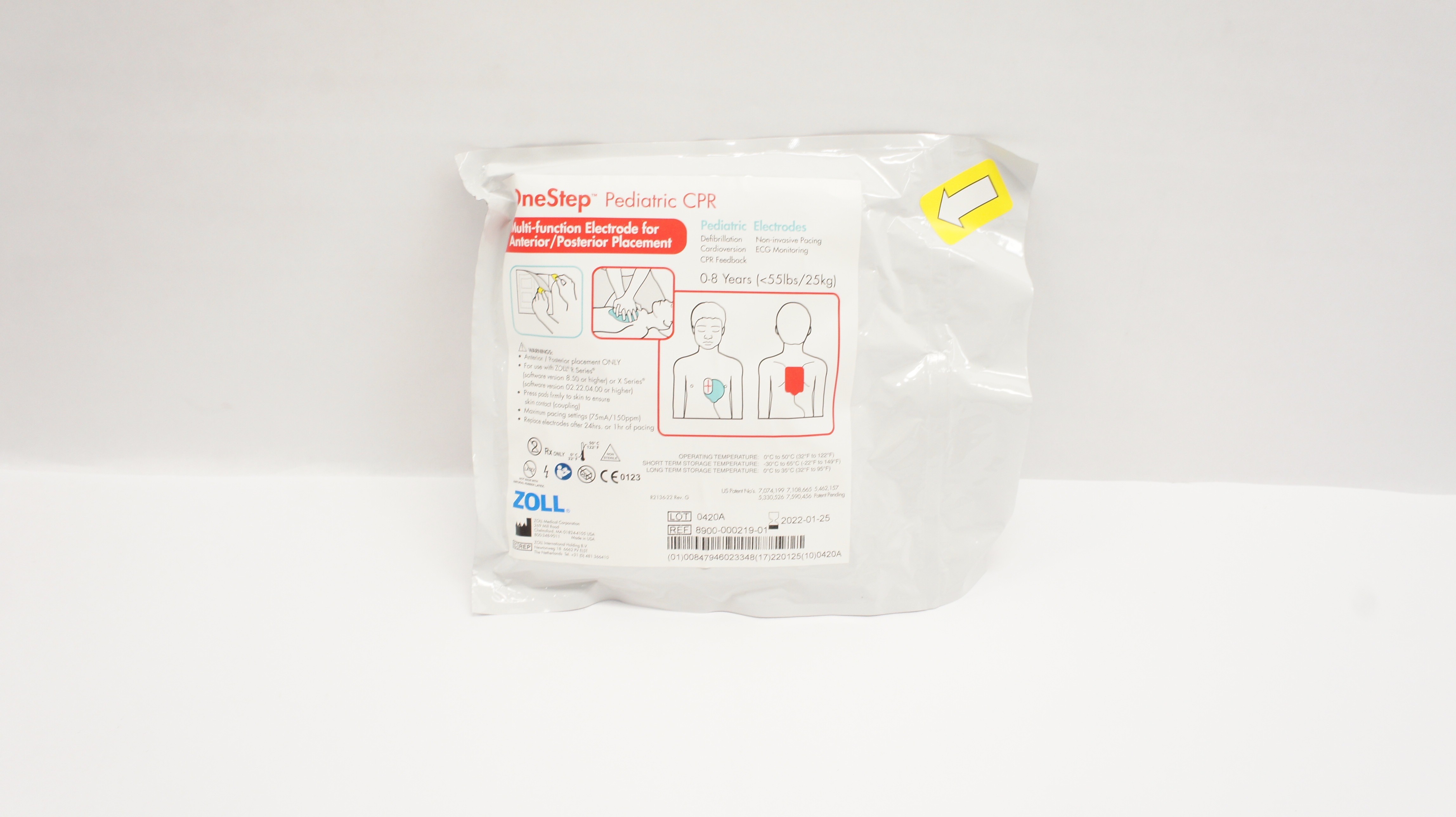 Zoll 8900-000219-01 OneStep Pediatric CPR Multifunction Electrode 0-8 Years