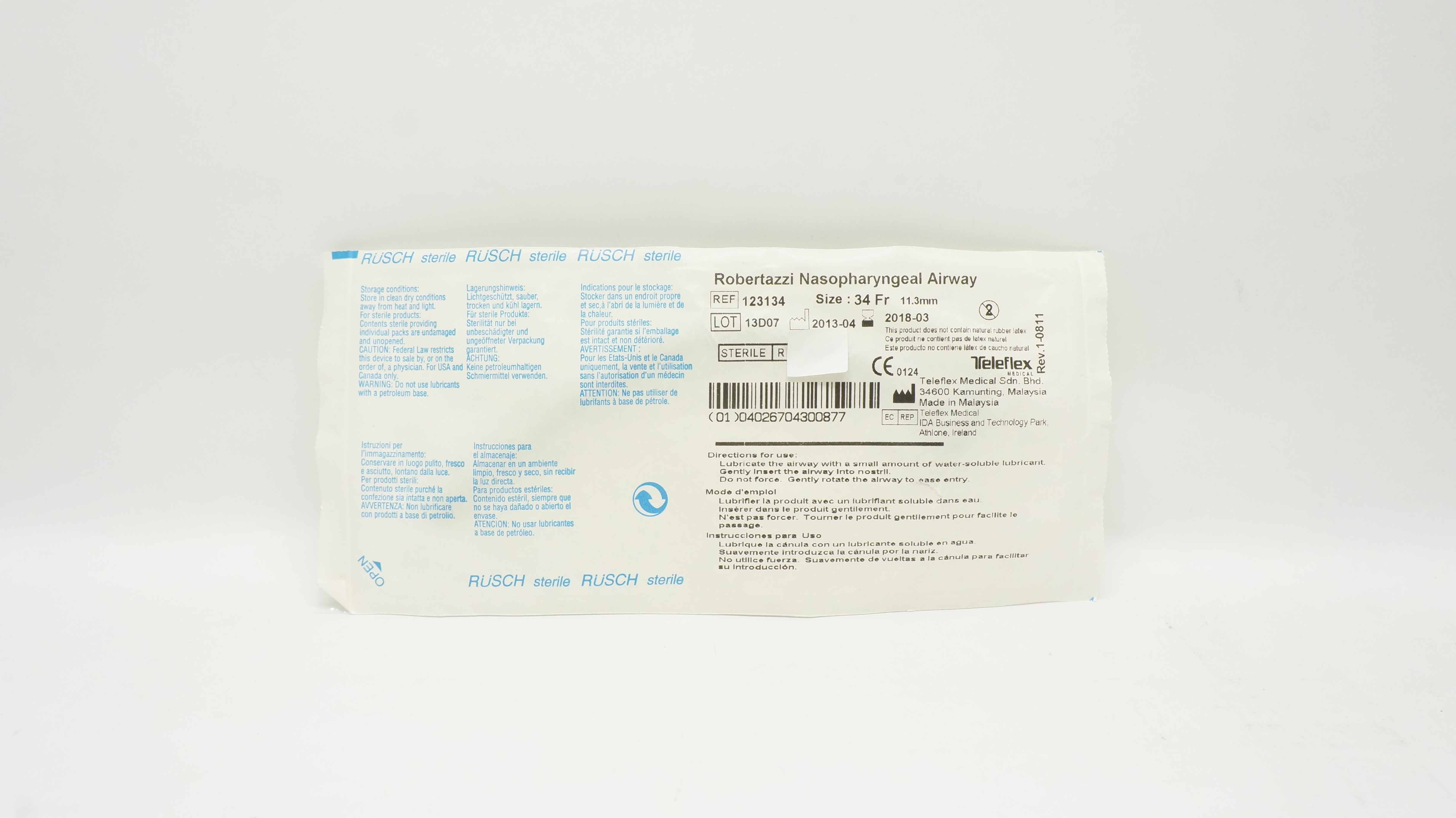 Teleflex 123134 Robertazzi Nasopharyngeal Airway 34 Fr x 11.3mm (x)