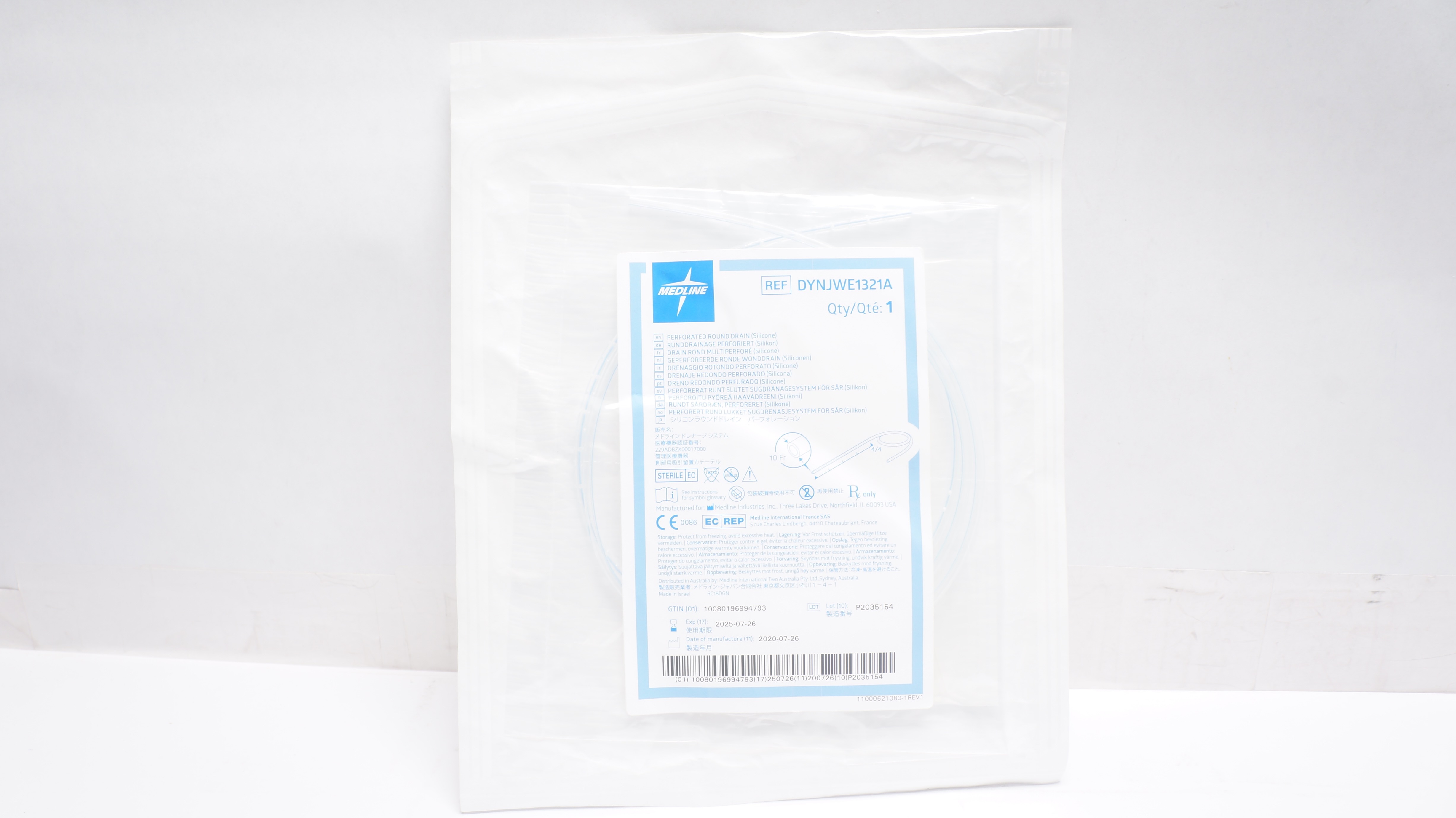 Medline DYNJWE1321A Perforated Round Silicone Drain 10Fr