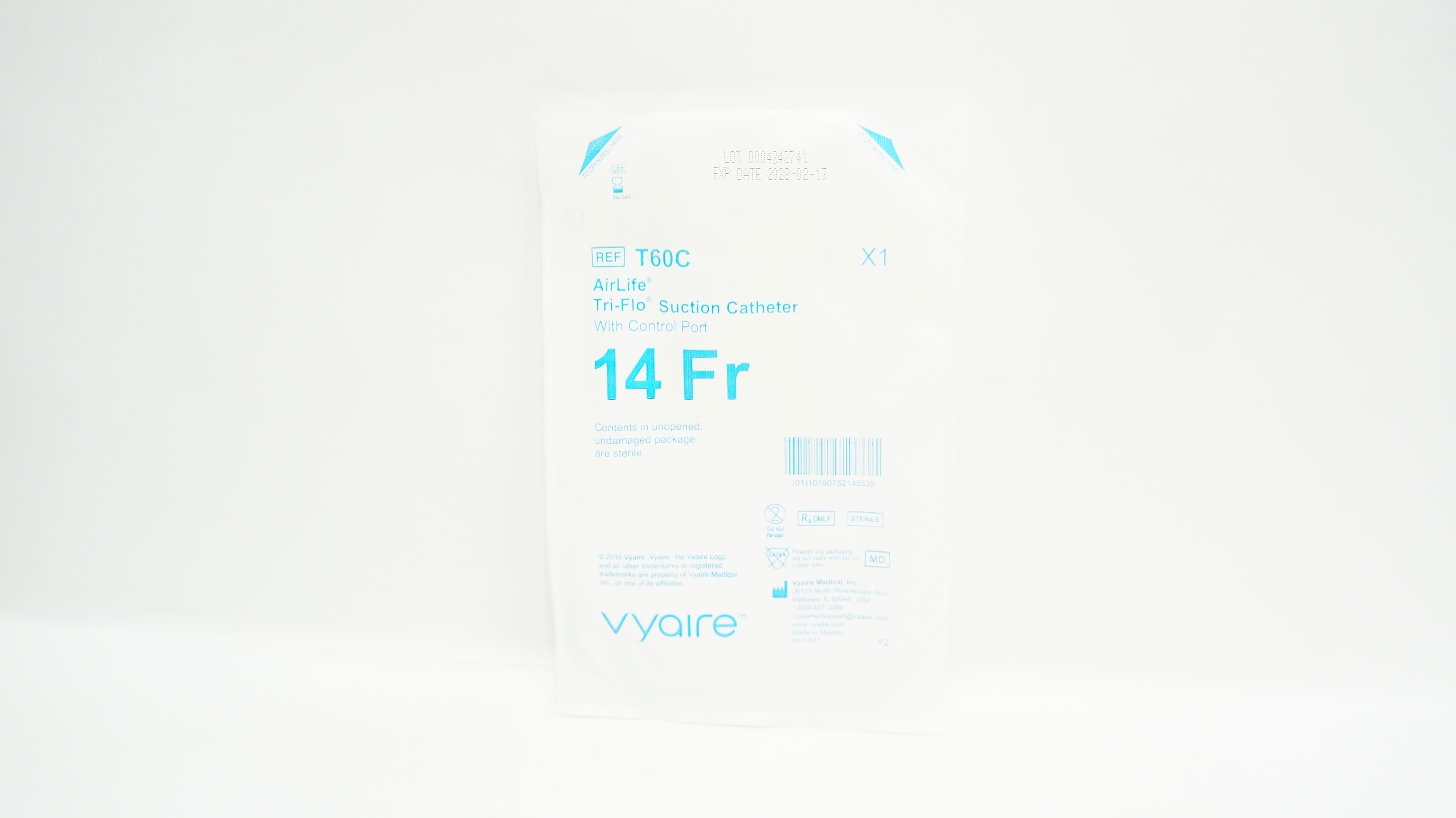 Vyaire T60C AirLife Tri-Flo Suction Cath. with Control Port, 14Fr