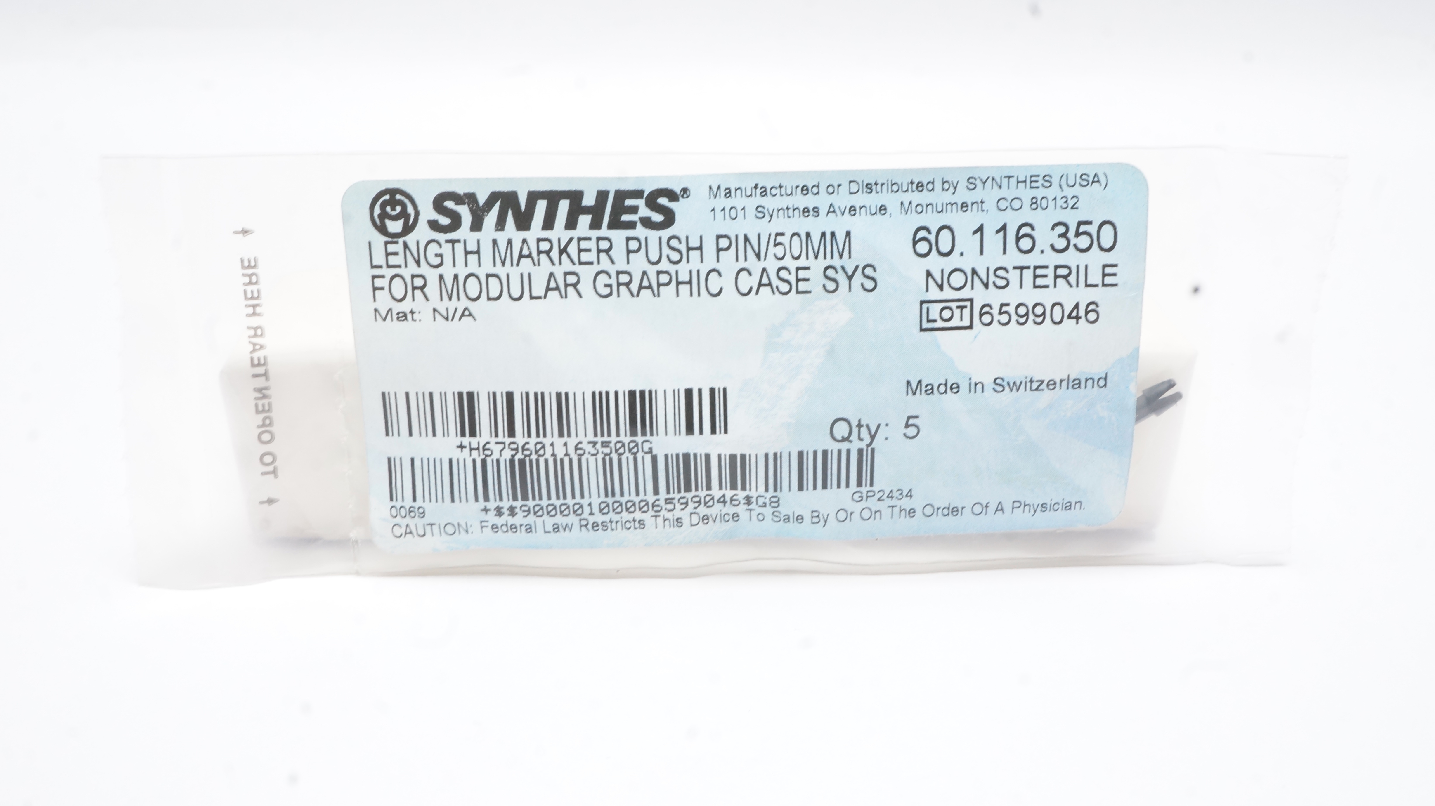 Synthes 60.116.350 Length Marker Push Pin/50mm - Pack of 2
