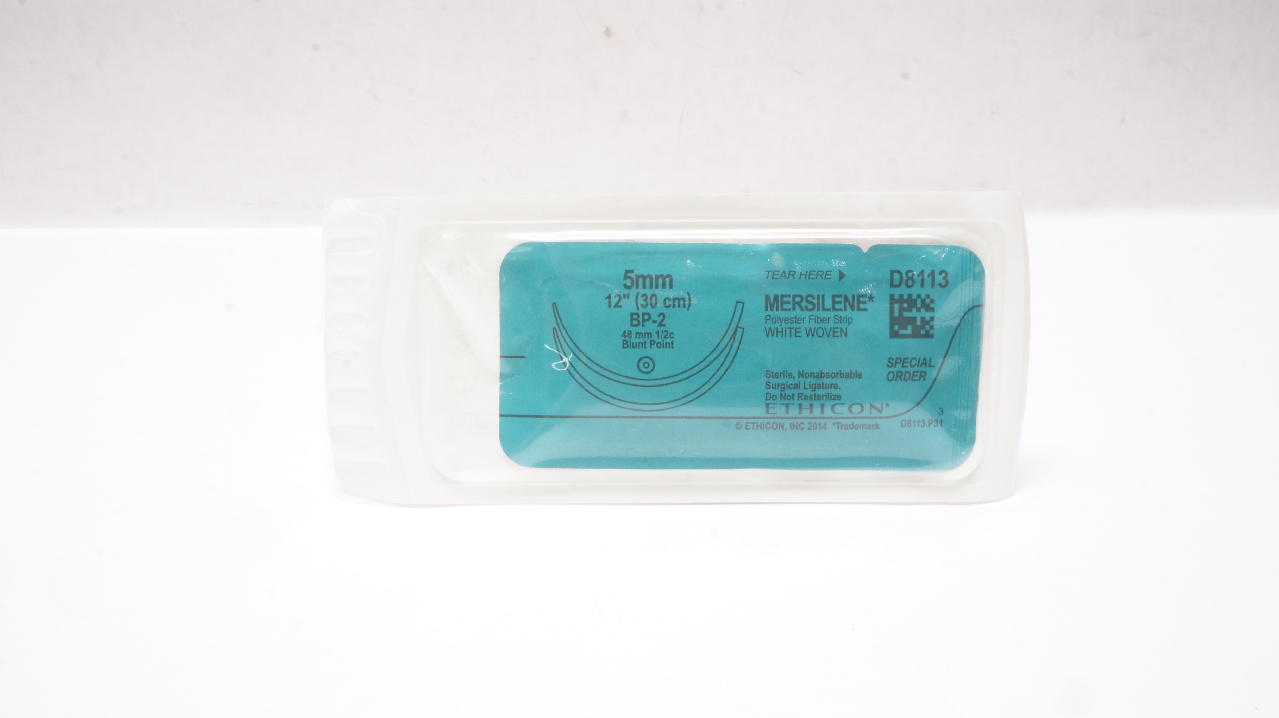 Ethicon D8113 Mersilene Polyester Strip 5mm,12In BP-2 48mm 1/2c Blunt Point (x)