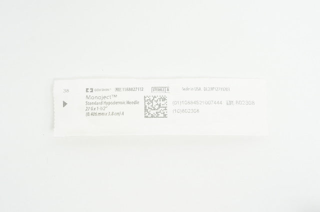 Covidien 1188827112 Monoject Standard Hypodermic Ndle 27G x 1-1/2 inch