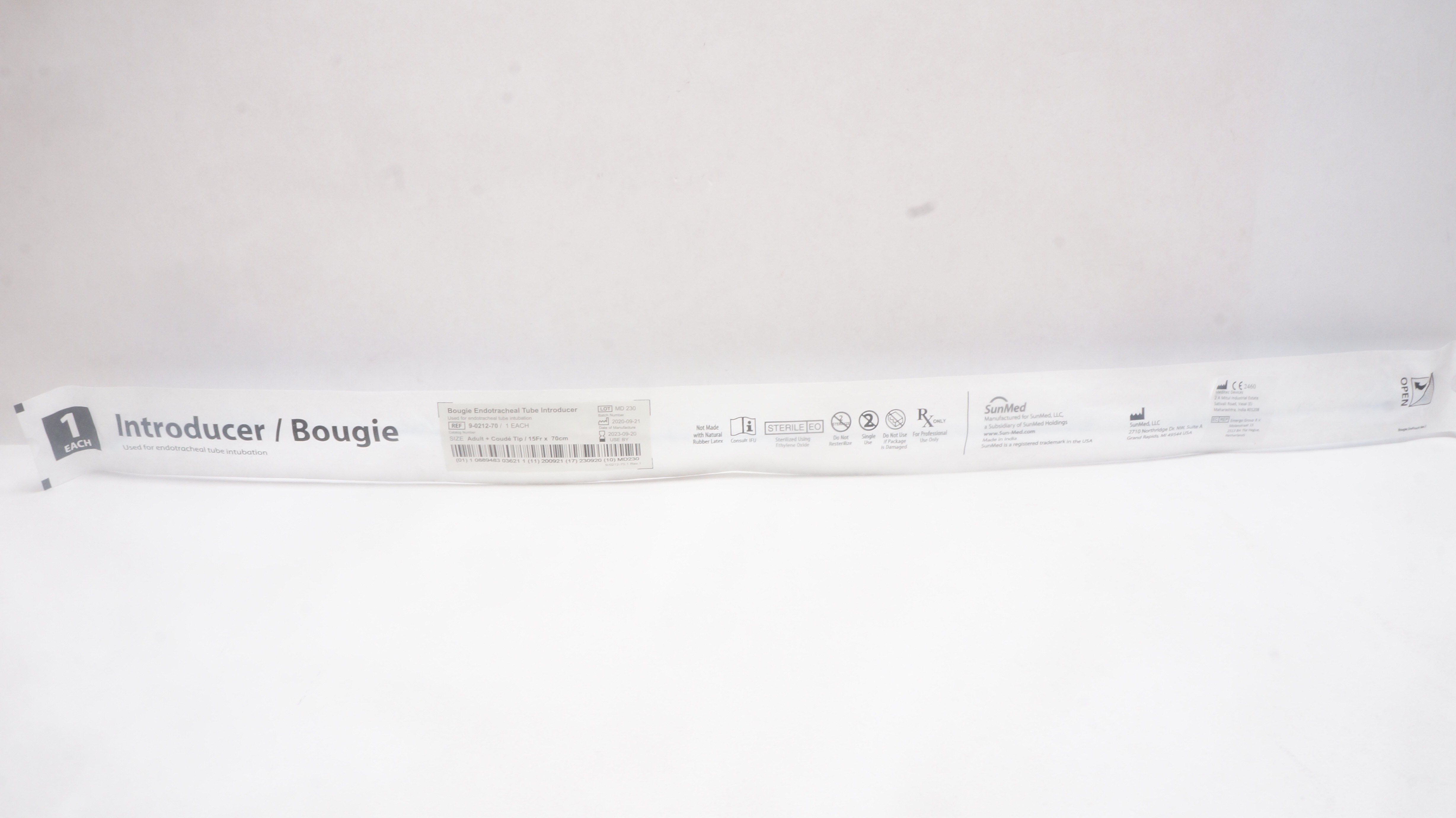 SunMed 9-0212-70 Bougie Endotracheal Tube Introducer Adult w/Coude Tip 15Fr (x)