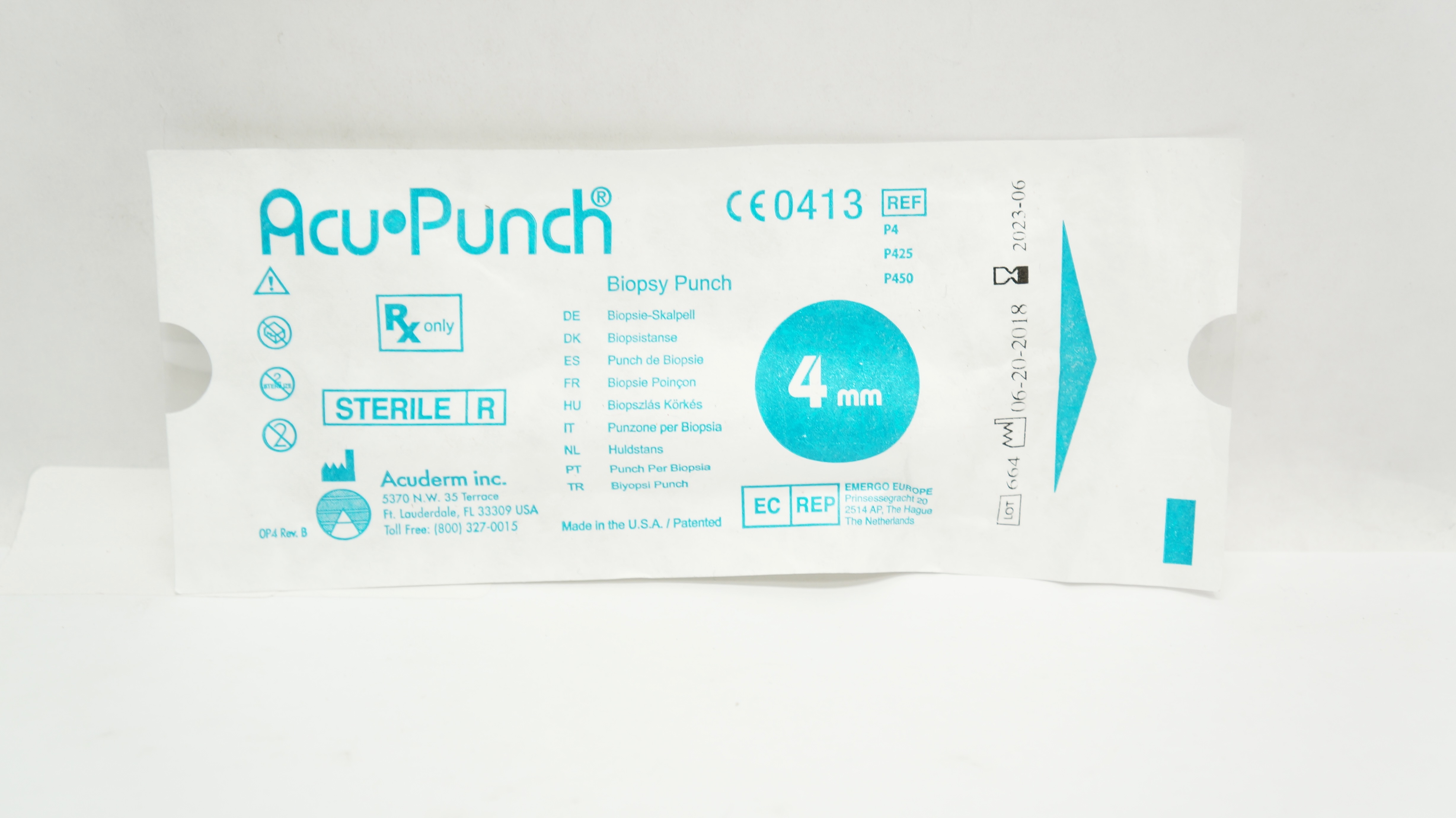 Acuderm P4/P425/P450 Acu Punch Biopsy Punch 4mm (x)