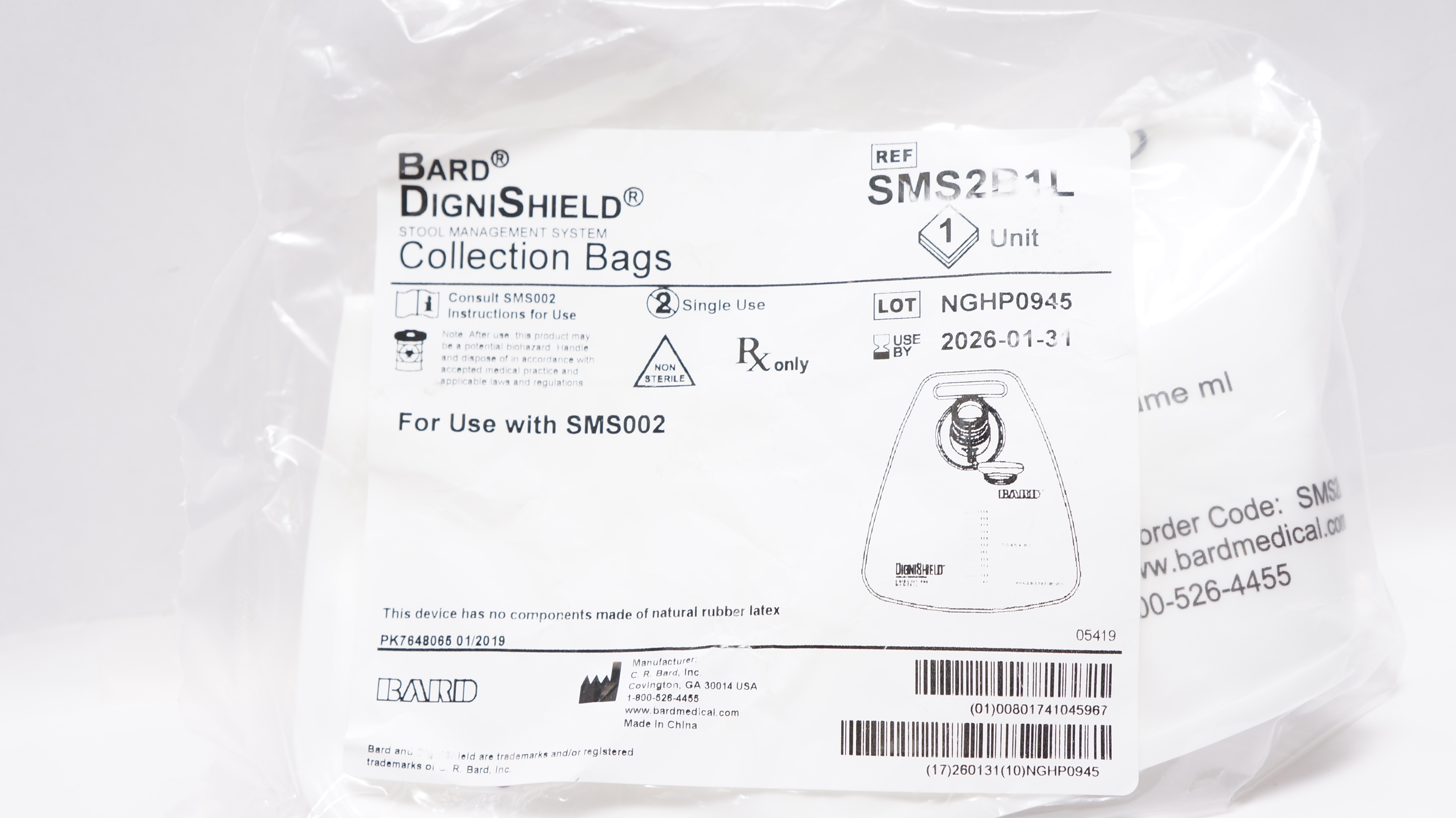 Bard SMS2B1L DigniShield Stool Management System Collection Bags