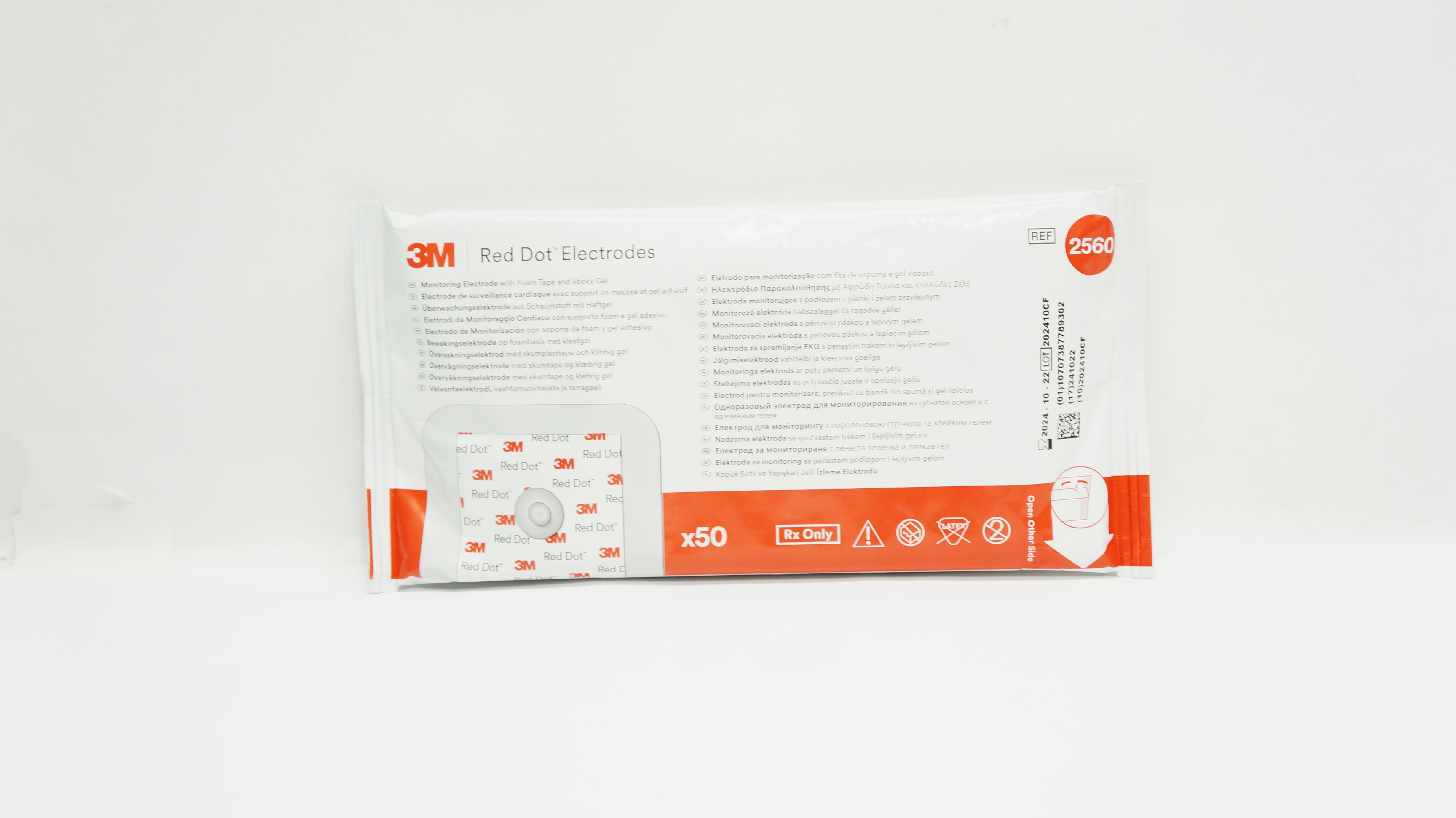 3M 2560-5 Red dot Monitoring Electrode with Foam Tape and Sticky Gel - Pack of 5
