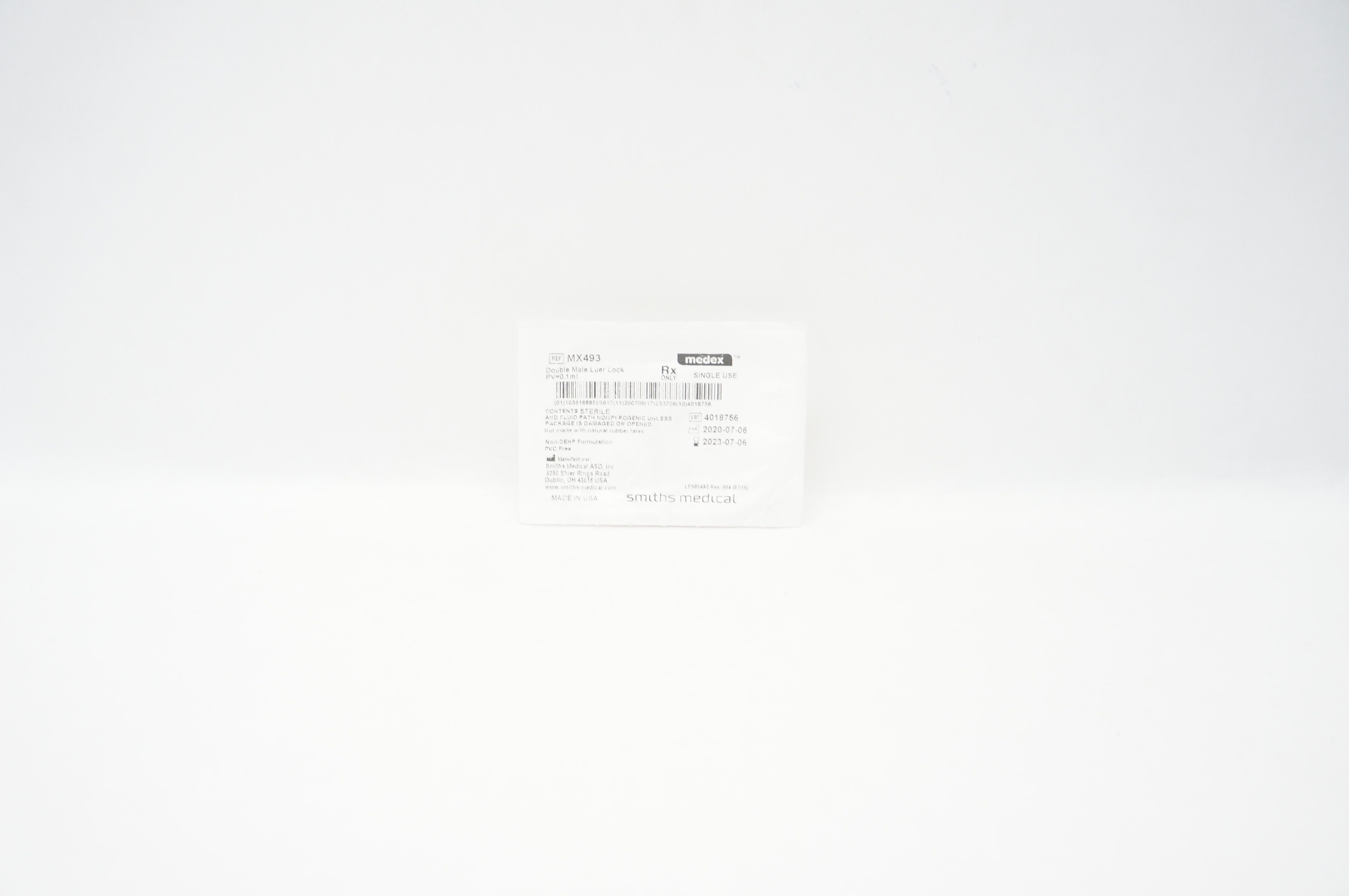 Smiths Medical MX493 Medex Double Male Luer Lock, PV 0.1mL (x)