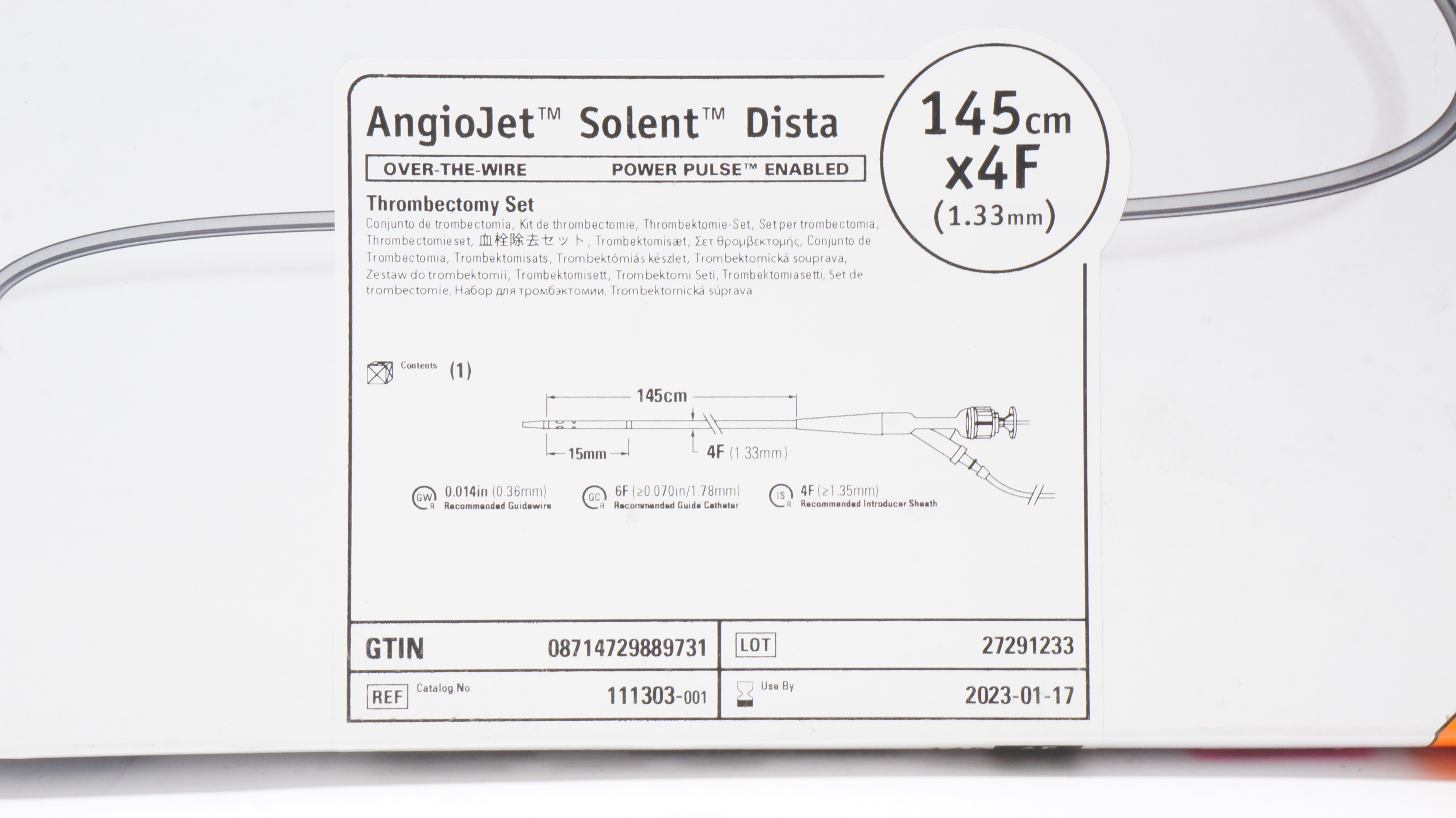 Boston Scientific 111303-001 AngioJet Solent Thrombectomy Set 145cm x 4F (x)
