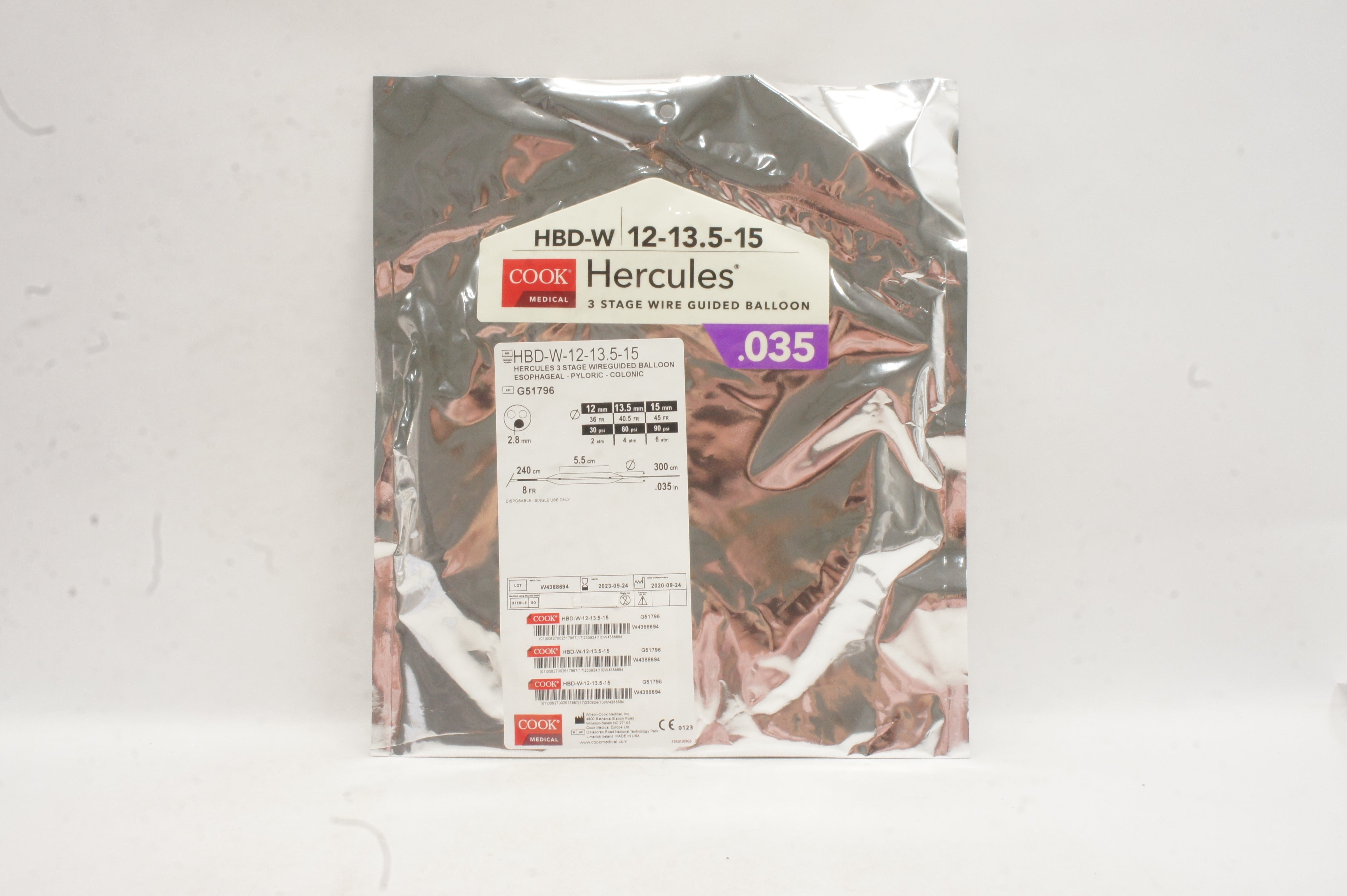 Cook Medical G51796 Hercules 3 Stage Wire Guided Balloon 8Fr .035