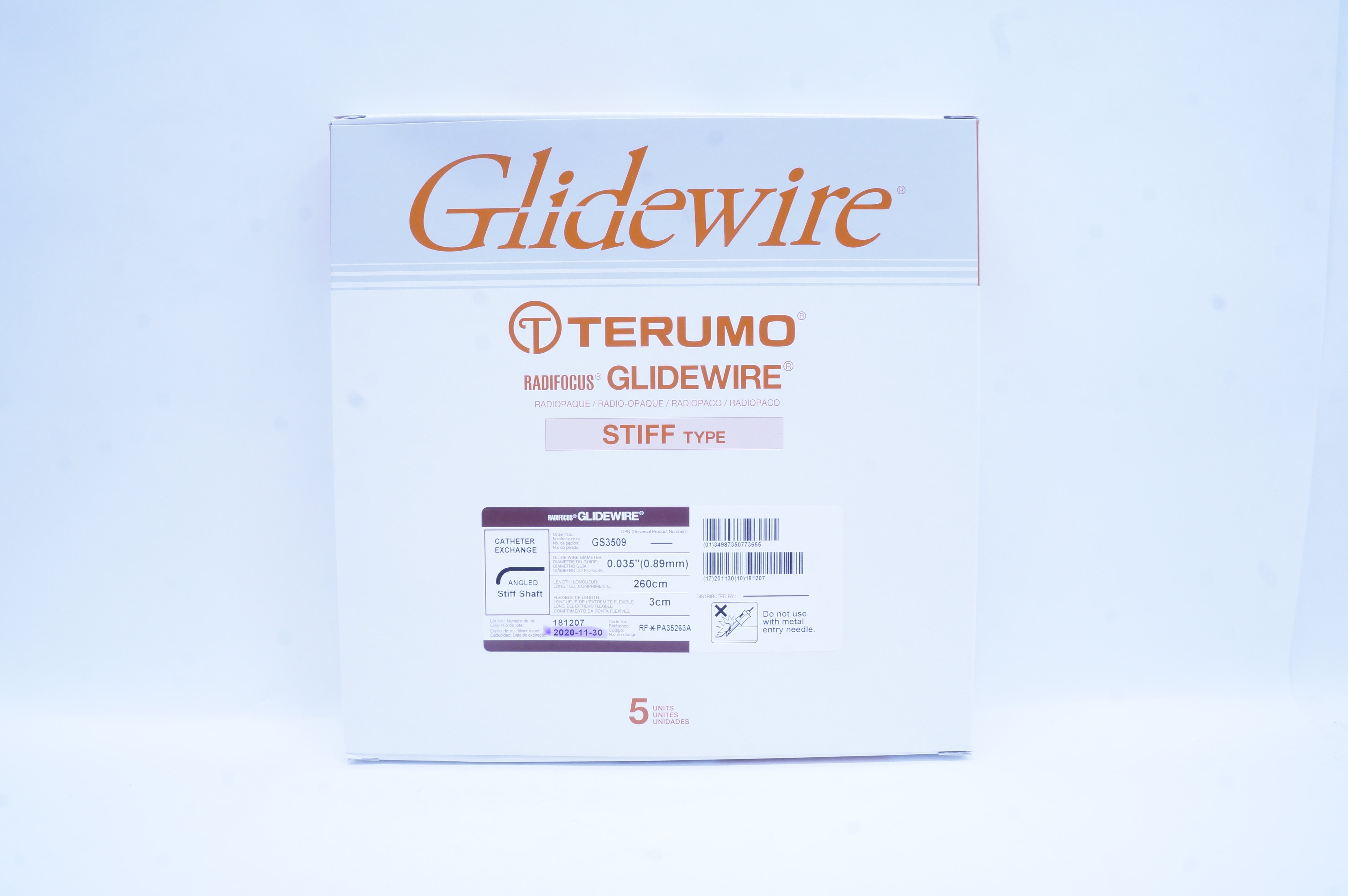 Terumo PA35263A Glidewire Cath. Exchange 0.035 inch x 260cm x 3cm (x) - Box of 5