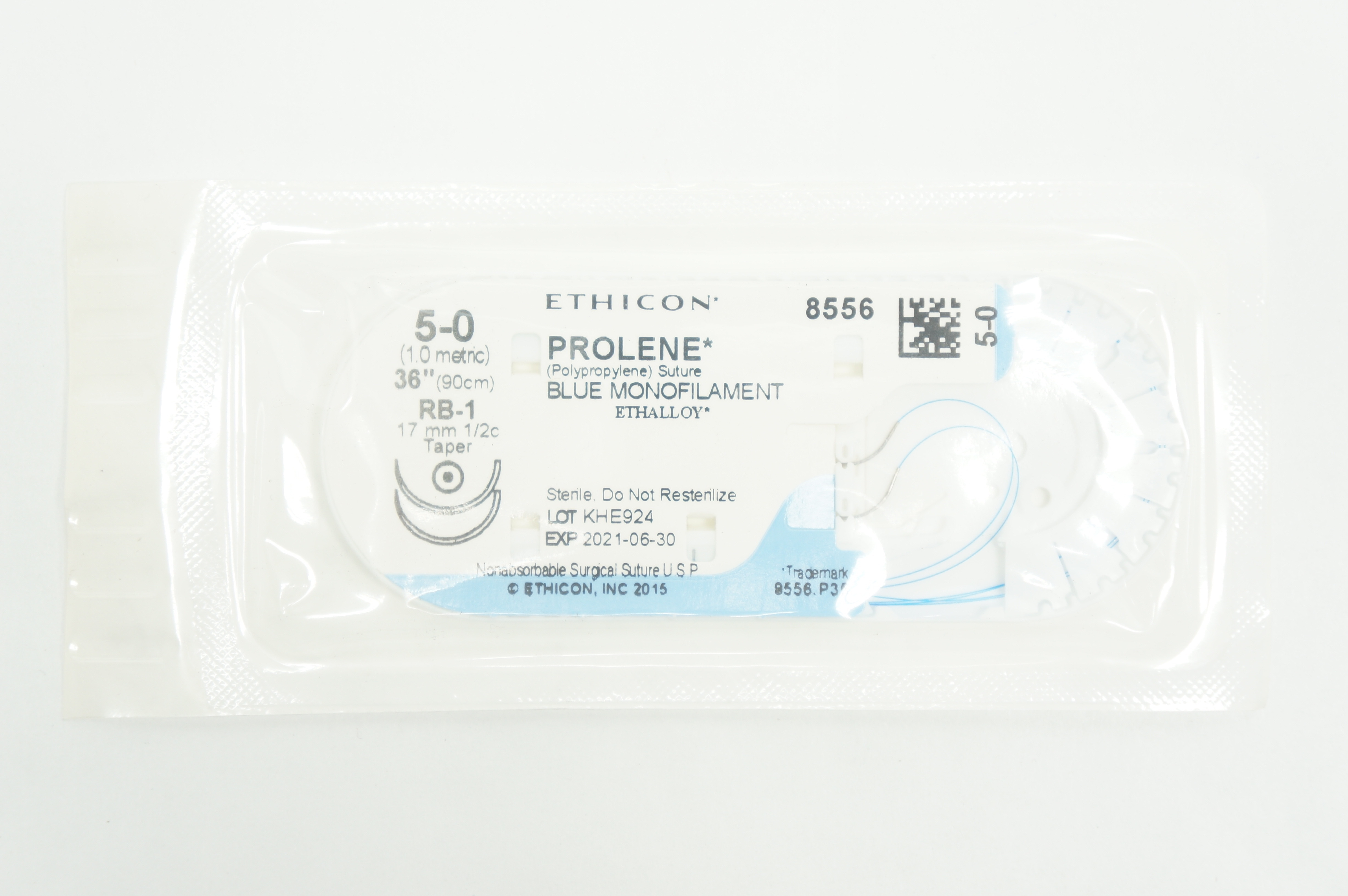 Ethicon 8556 5-0 PROLENE, RB-1, 17mm 1/2c Taper, 36inch