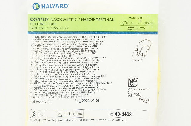 Halyard 40-1438 Corflo Nasogastric/Nasointestinal Feeding Tube 8Fr x 109cm