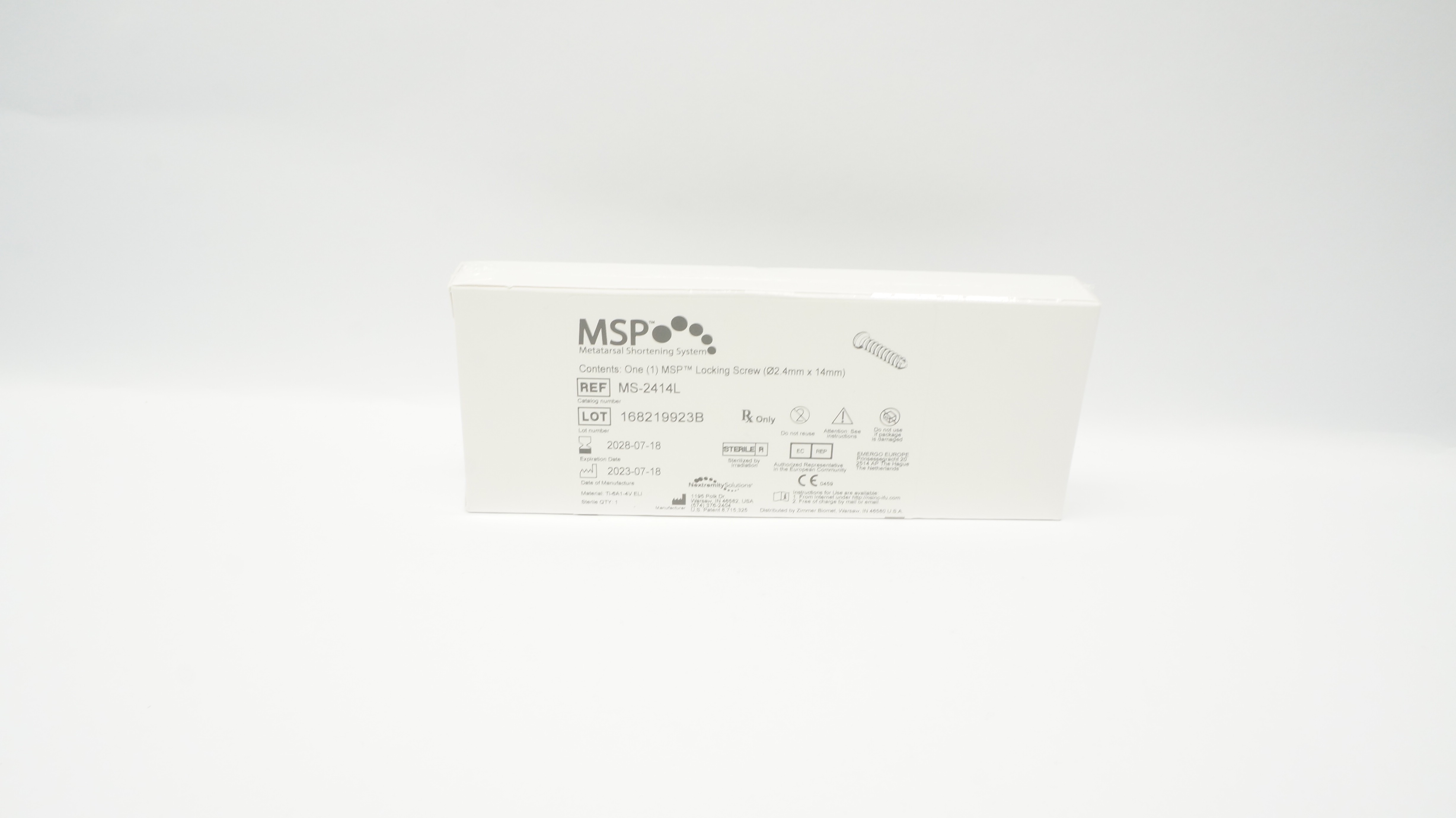 Zimmer Biomet MS-2414L MSP Locking Screw , Diameter 2.4mm x 14mm