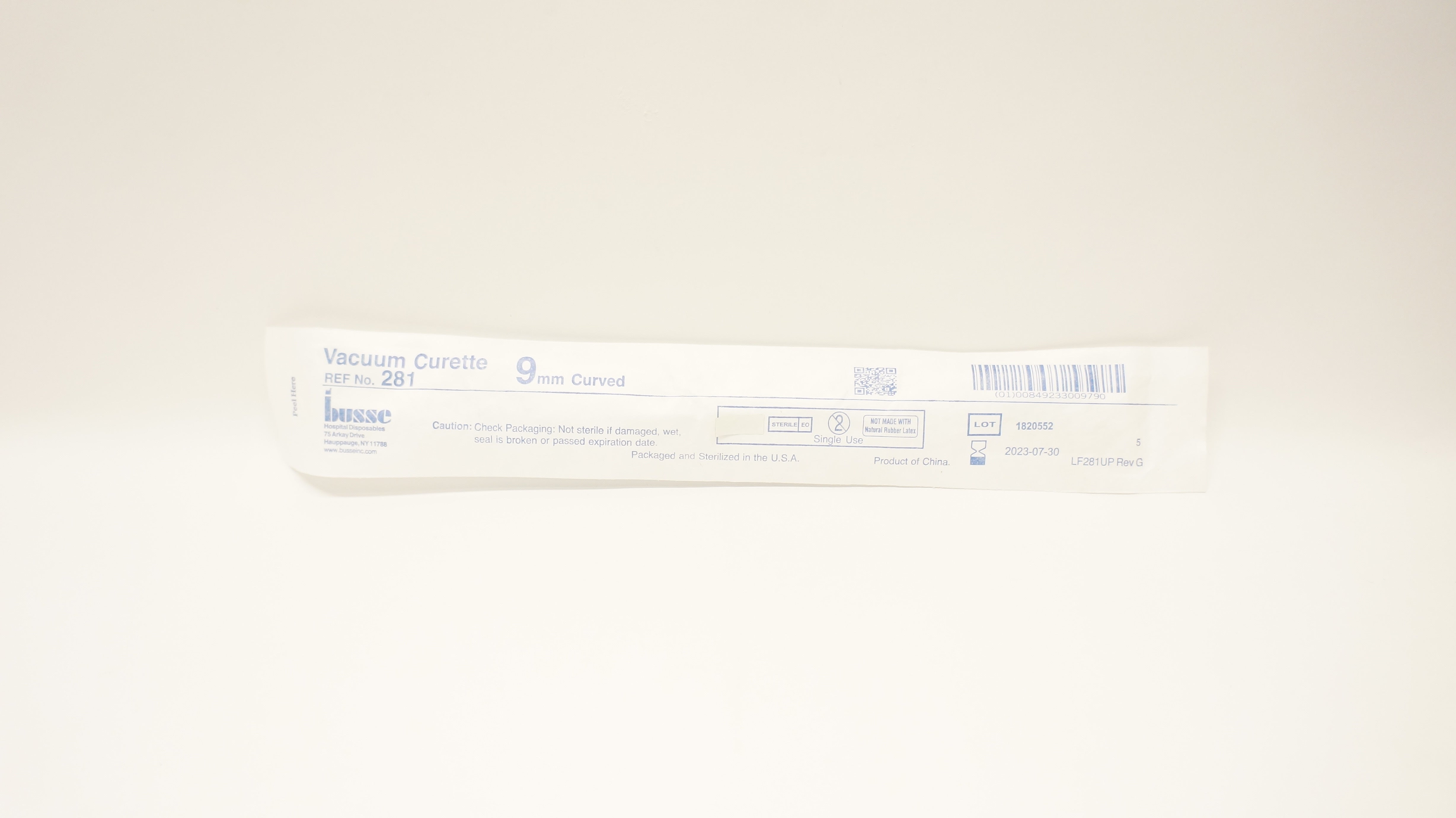 Busse 281 Vacuum Curette, Curved, 9mm