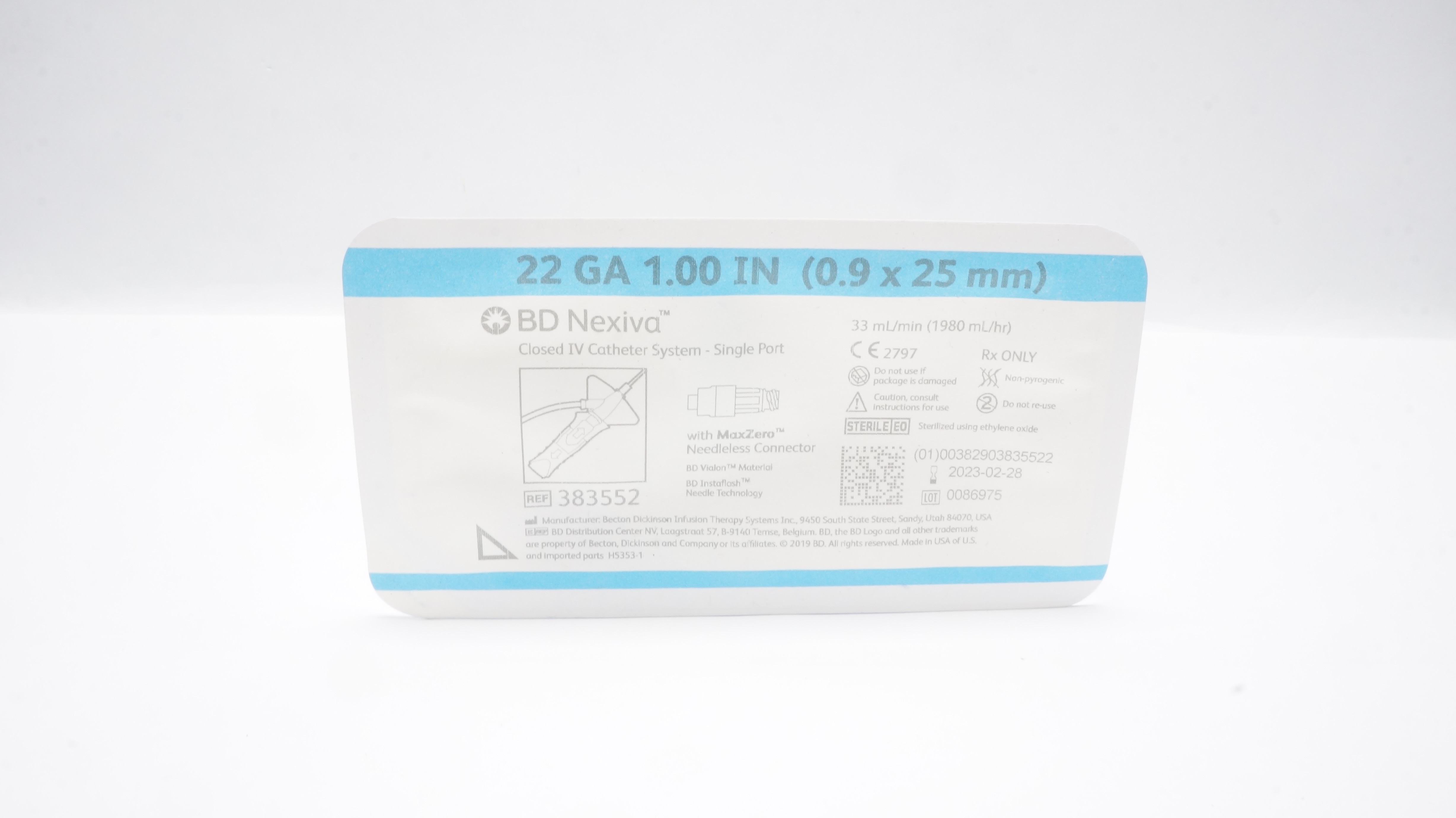 BD 383552 Nexiva Closed IV Cath. System 22Ga 1.00inch (x)