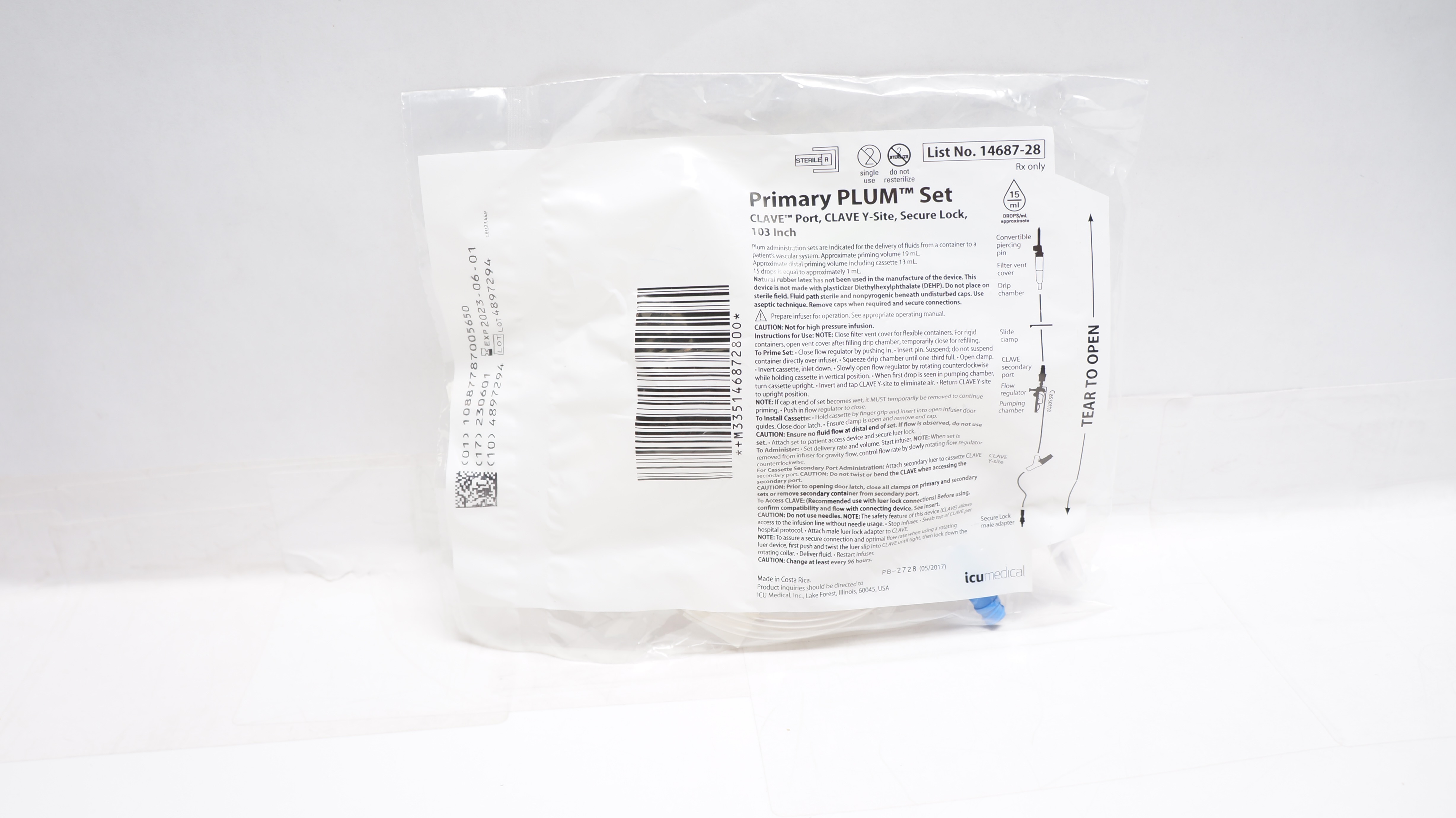 ICU Medical 14687-28 Primary Plum Set Clave Port Y-Site 103inch 15Drops/ml (x)