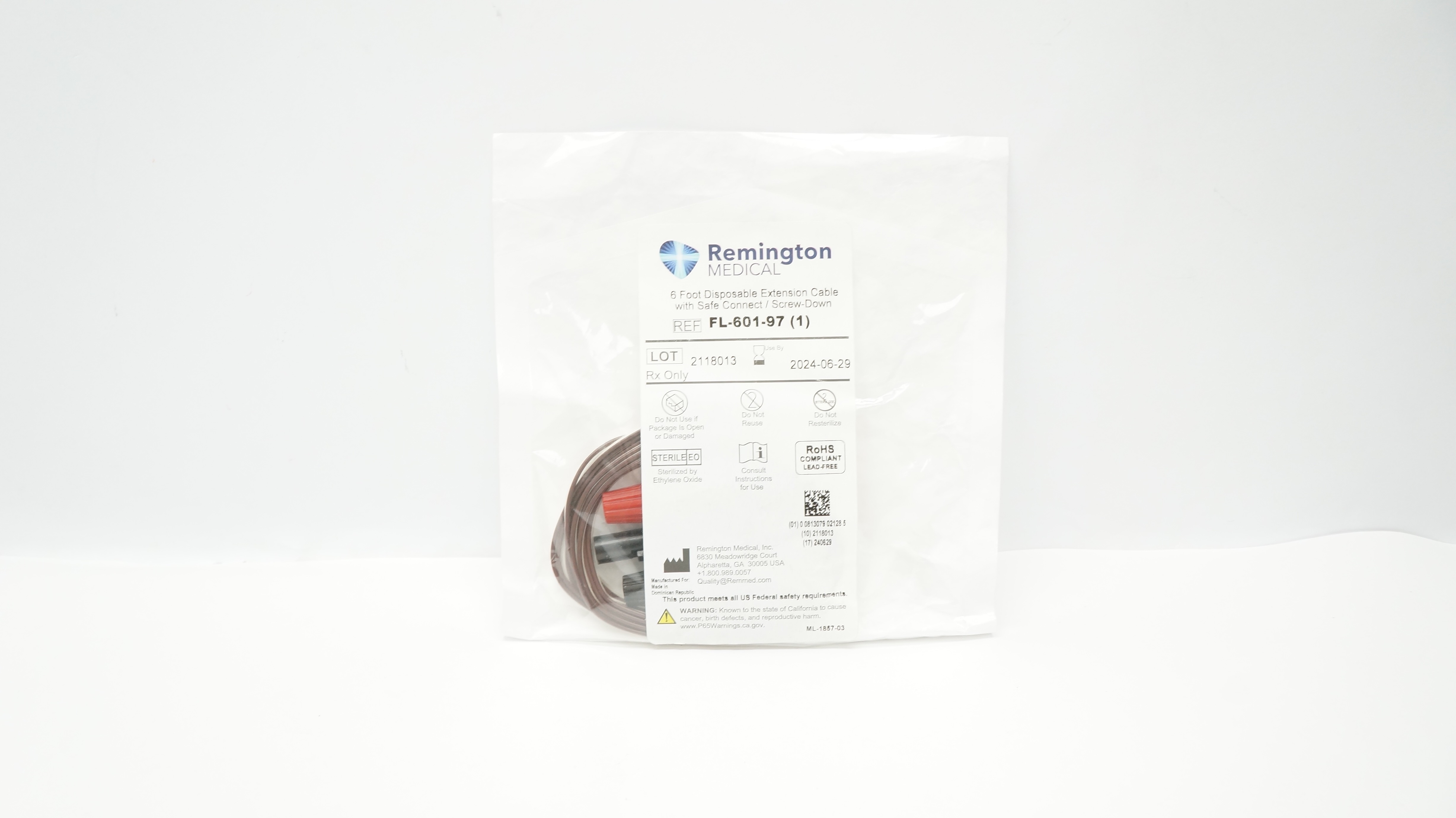 Remington Medical FL-601-97-B 6 Foot Disposable Extension Cable (x)