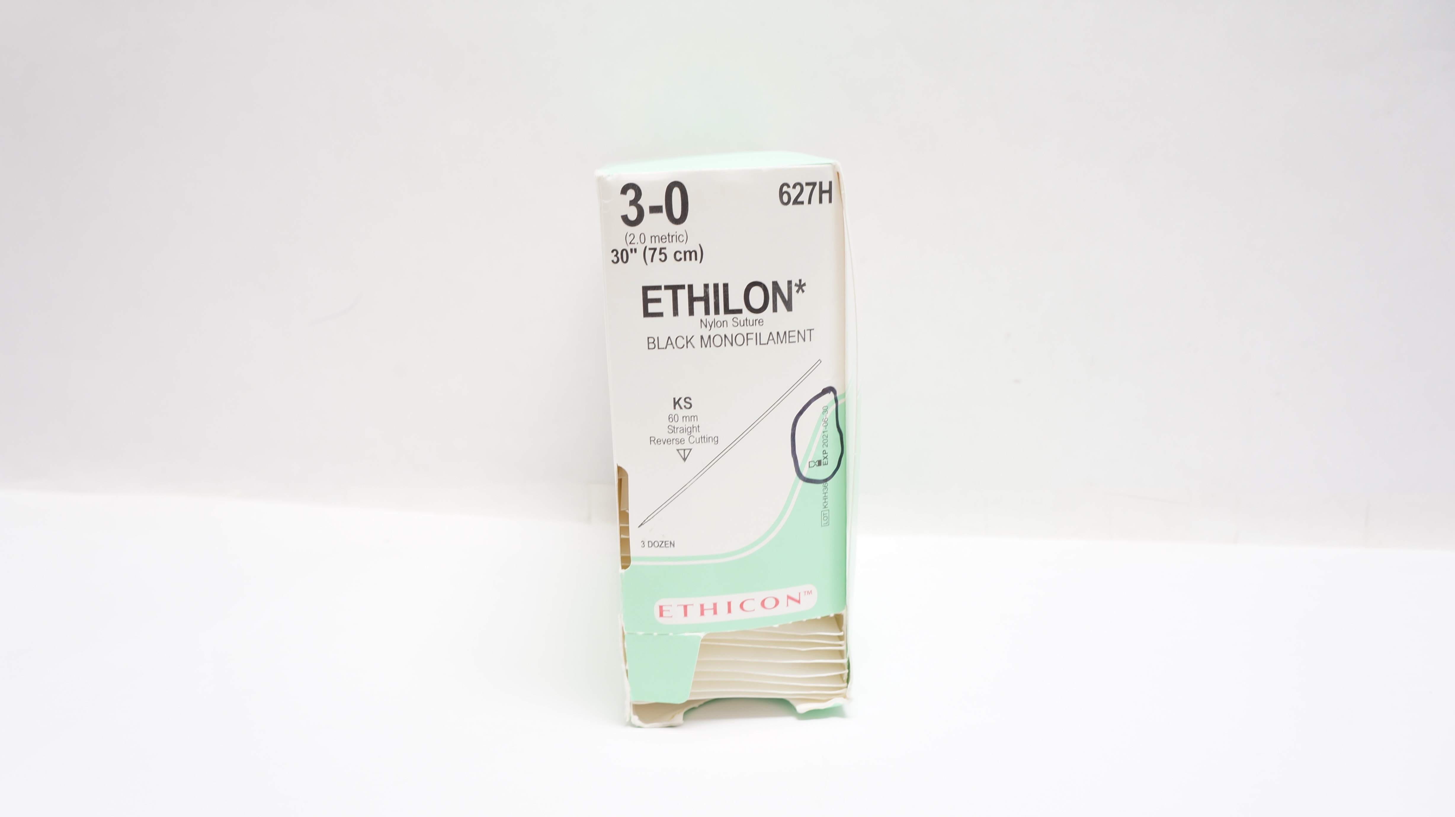 Ethicon 627H 3-0 ETHILON KS 60mm Straight Reverse Cutting 30inch(x) - Box of 24