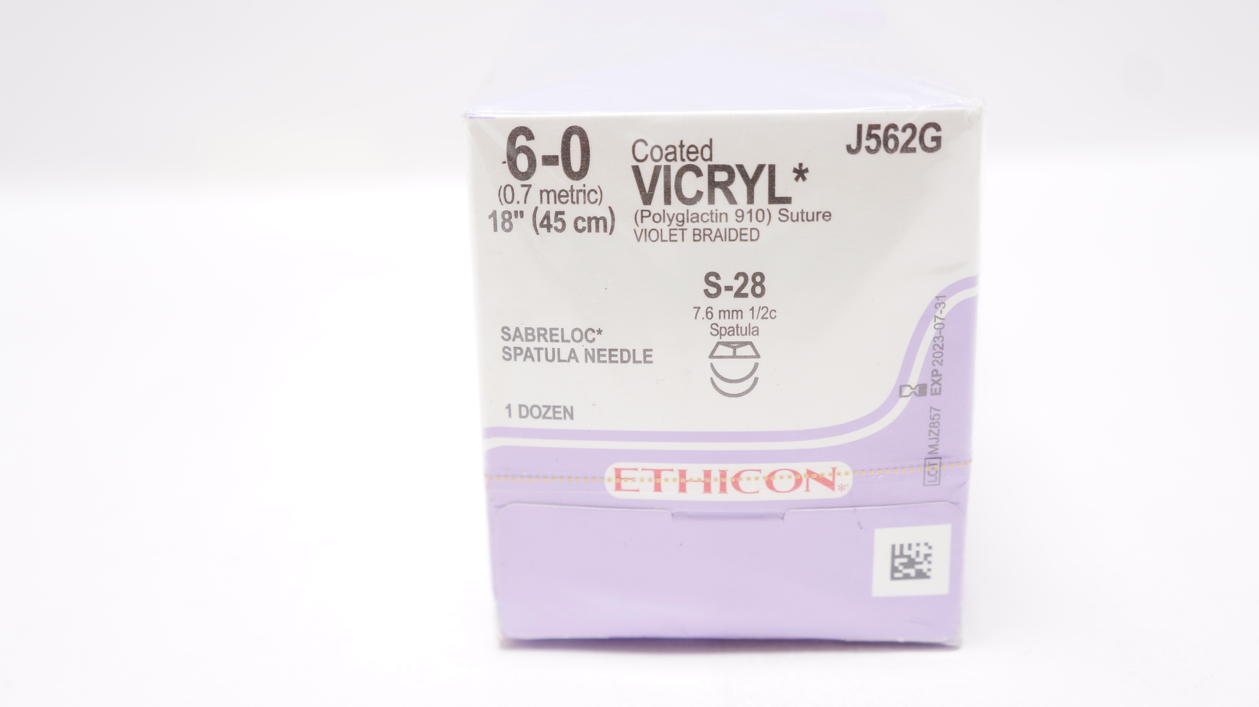 Ethicon J562G 6-0 Coated Vicryl Stre Violet Braided S-28 7.6mm 1/2c(x)-Box of 12