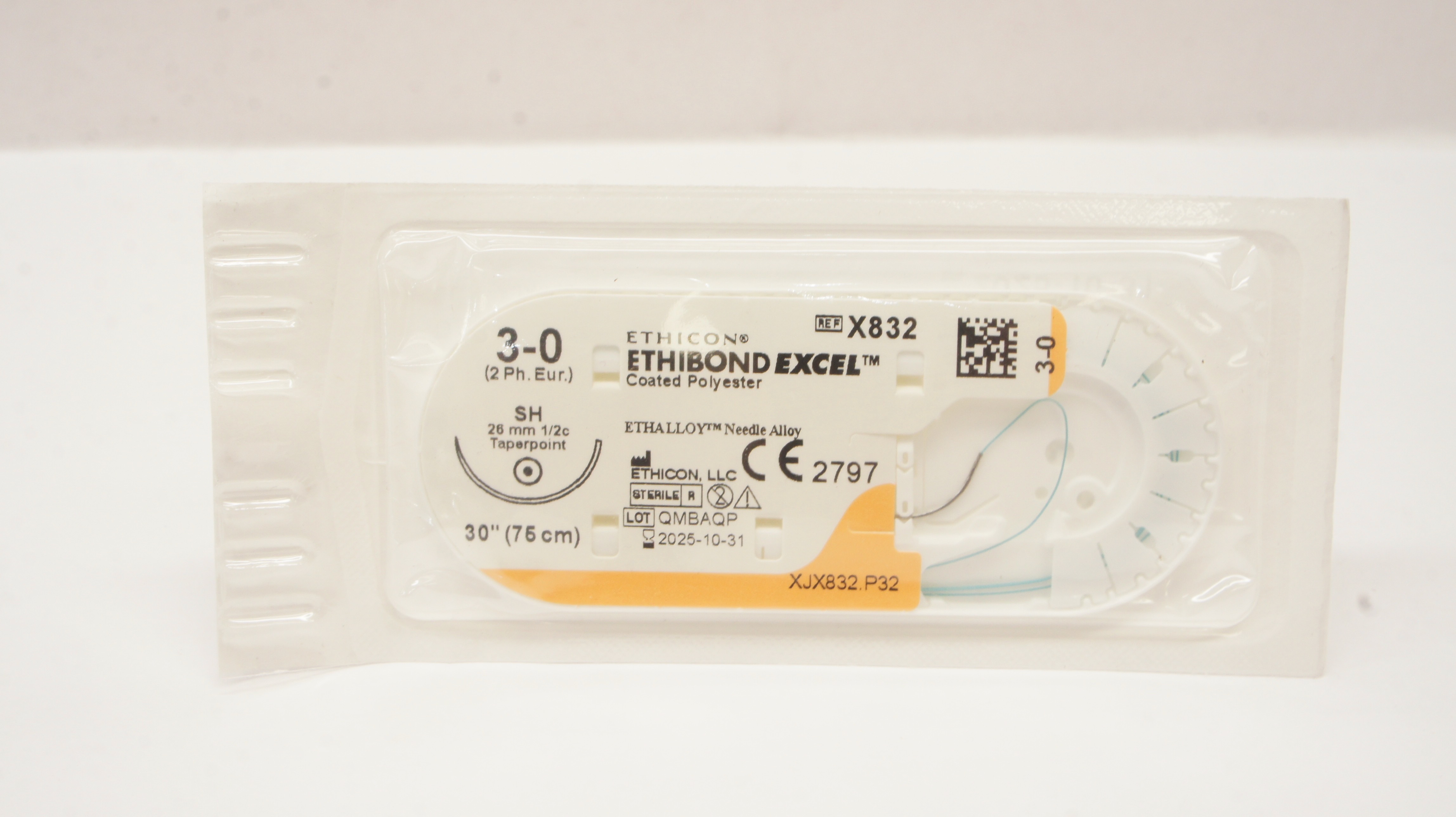 Ethicon X832 3-0 Ethibond Excel Polyester Stre SH 26mm 1/2c Taper 30inch