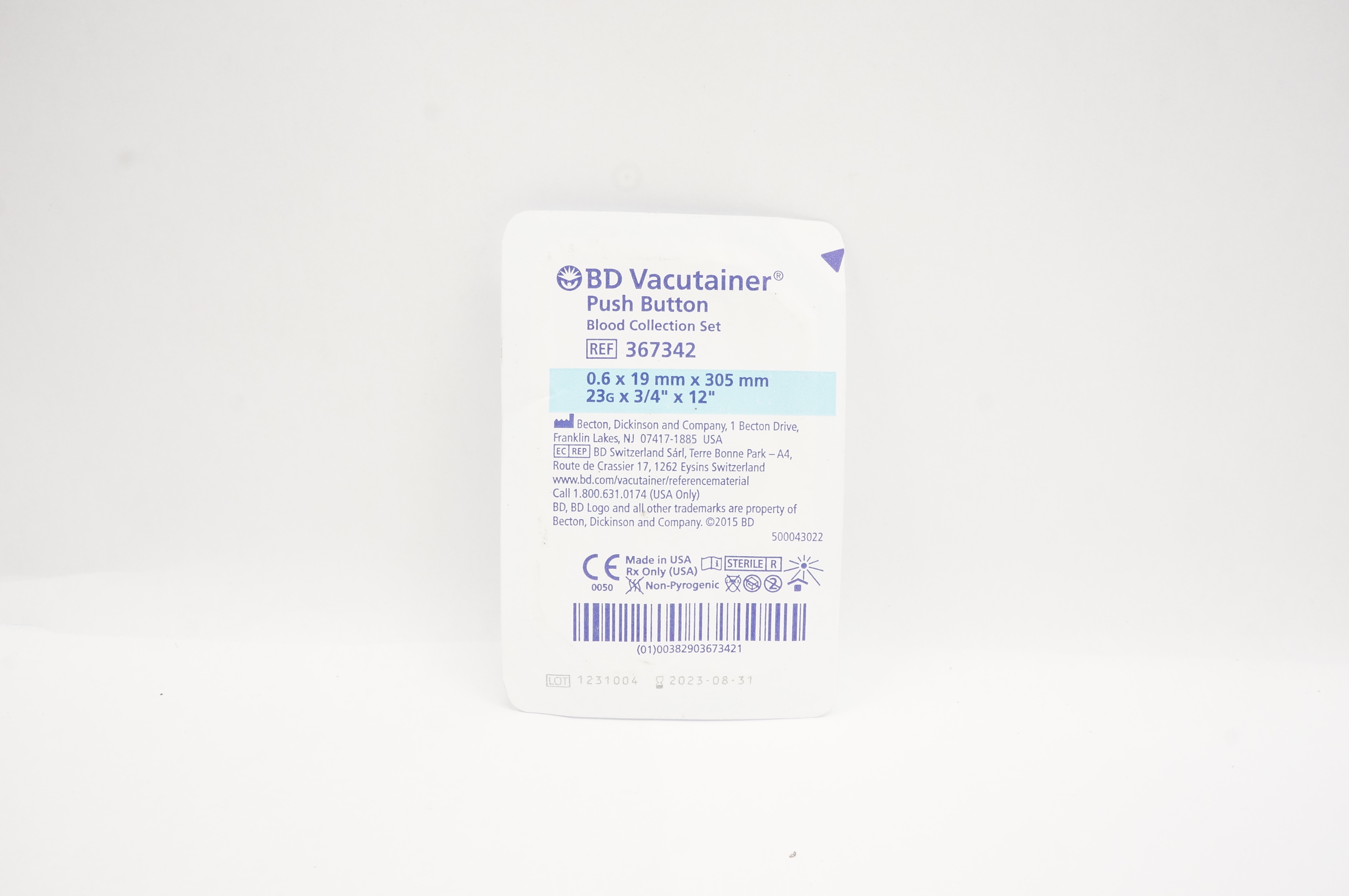 BD 367342 Vacutainer Push Button Blood Collection Set 23G x 3/4inch x 12inch