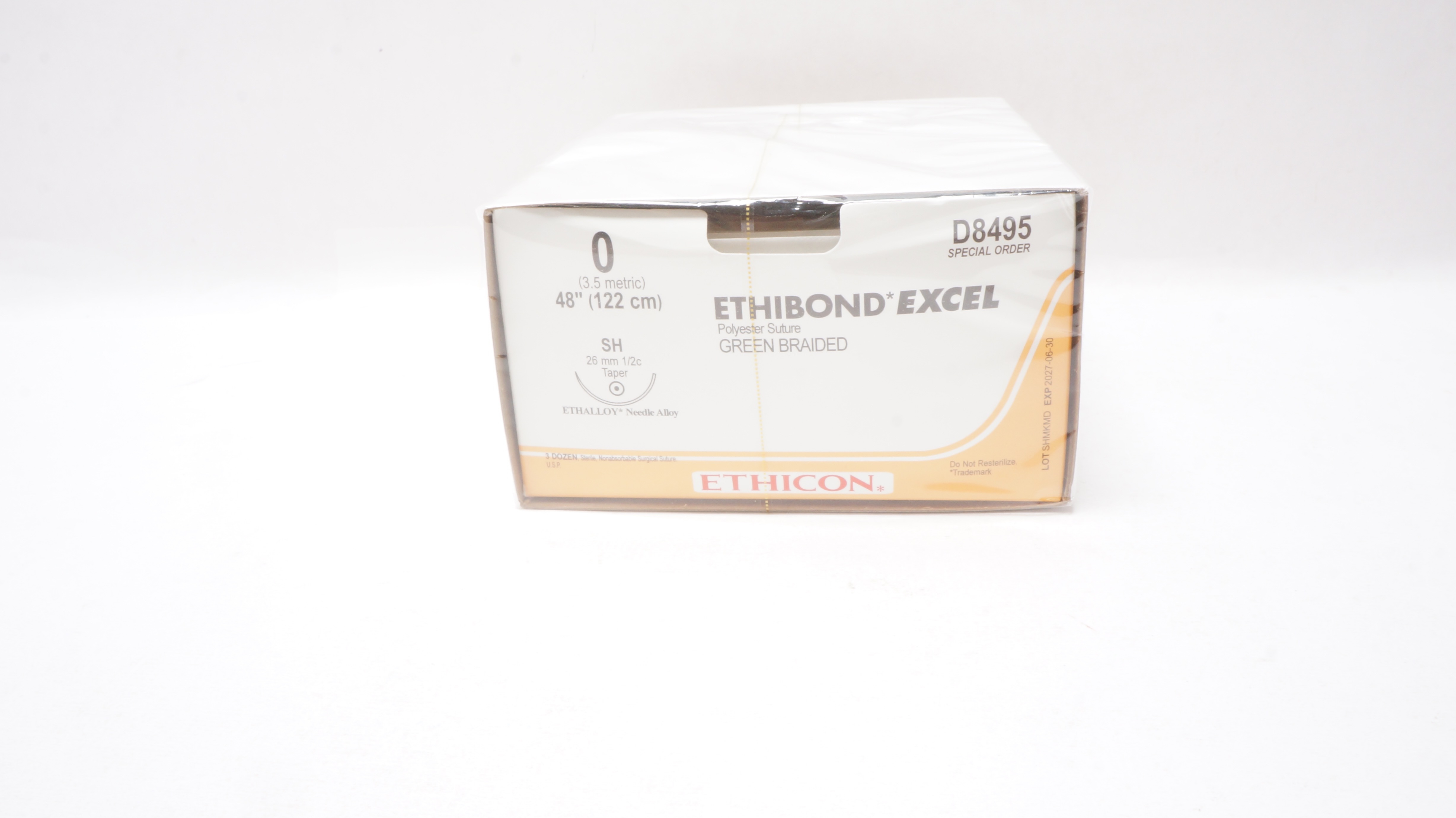 Ethicon D8495 0 Ethibond Excel Polyester Stre SH 26mm 1/2c Taper, 48In-Box of 36