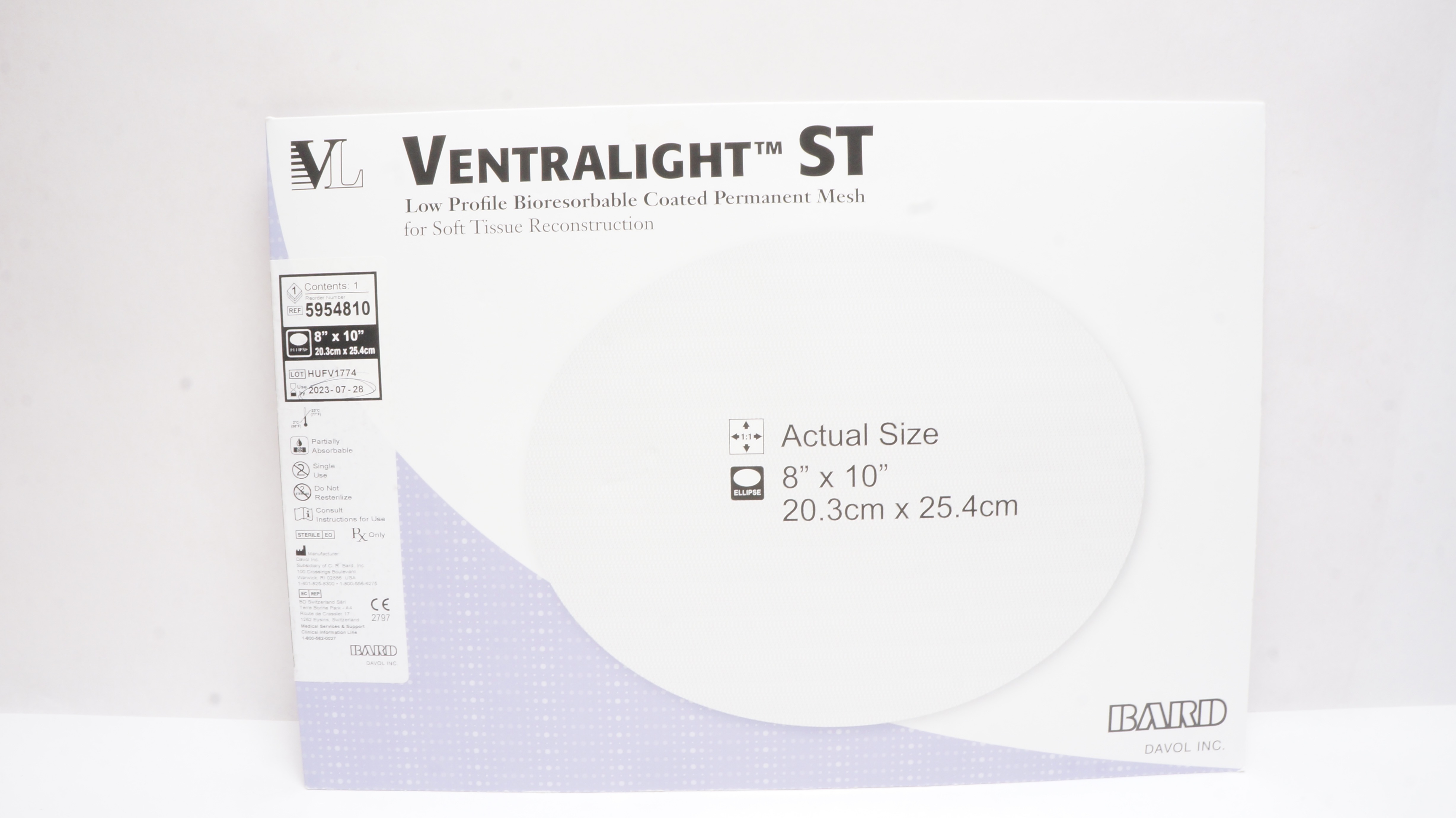 Bard 5954810 Ventralight ST Bioresorbable Coated Permanent Mesh 8 x 10inch (x)