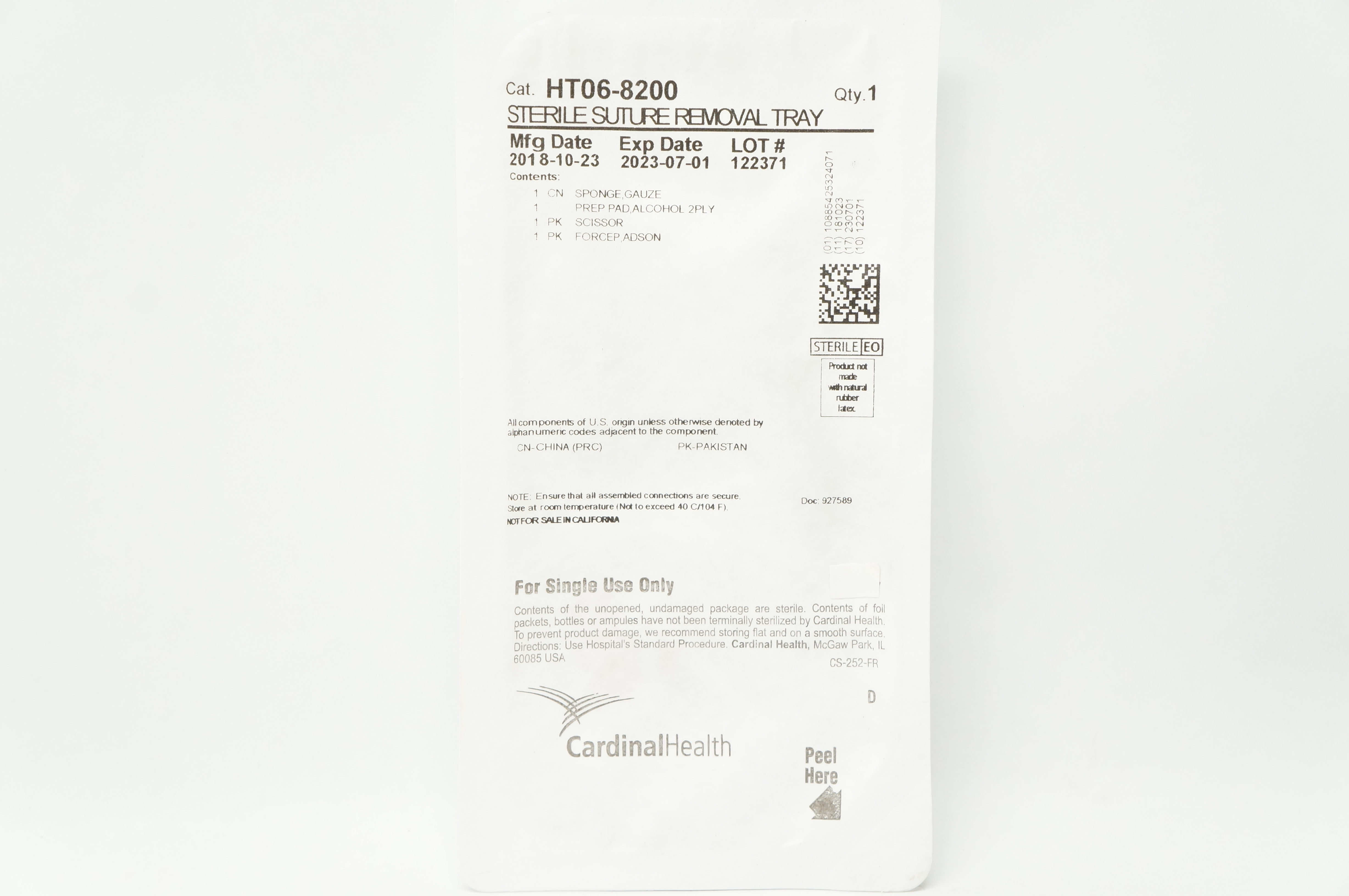 Cardinal Health HT06-8200 Sterile Stre Removal Tray