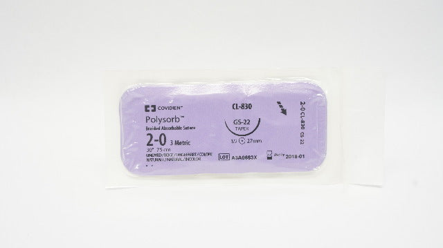 Covidien CL-830 2-0 Polysorb Absorbable Stre GS-22 Taper 1/2c 27mm, 30inch (x)