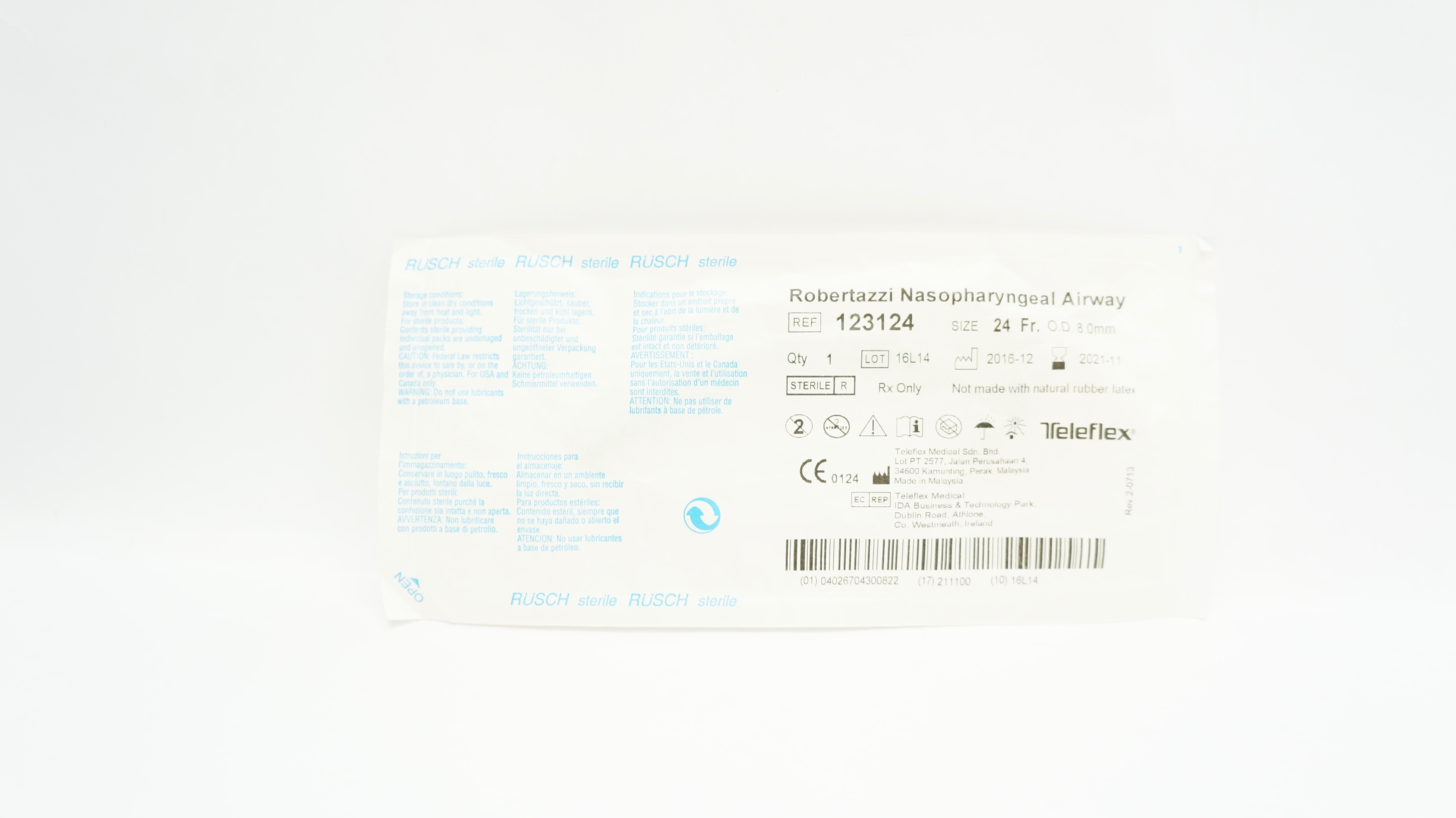Teleflex 123124 Robertzzi Nasopharyngeal Airway 24Fr 8.0mm O.D. (x)