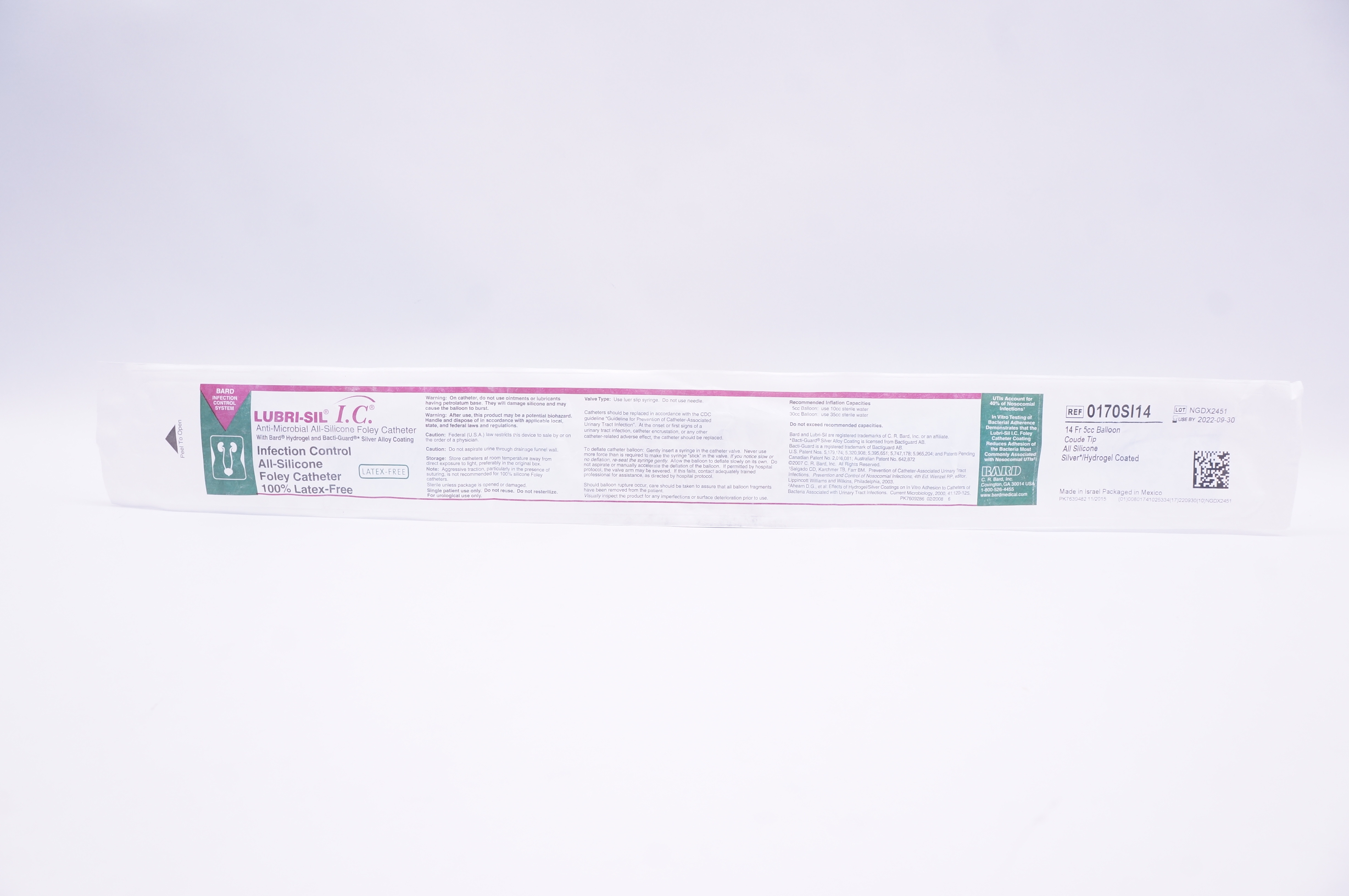 Bard 0170SI14 Lubri-Sil I.C. Anti-Microbial All-Silicone Foley Cath. 14Fr (x)