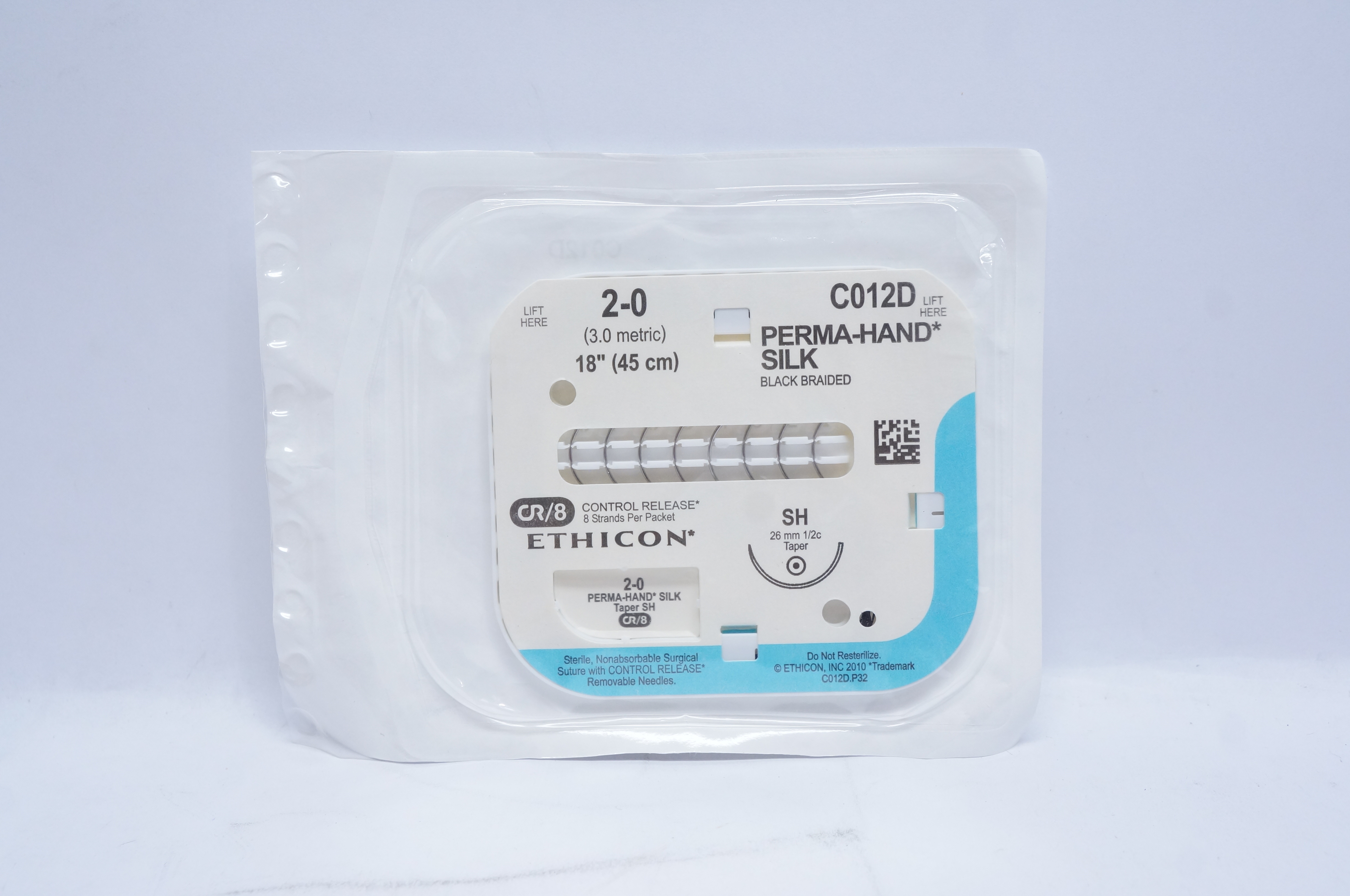 Ethicon C012D 2-0 PERMA-HAND SILK, SH, 26mm 1/2c Taper, 18inch