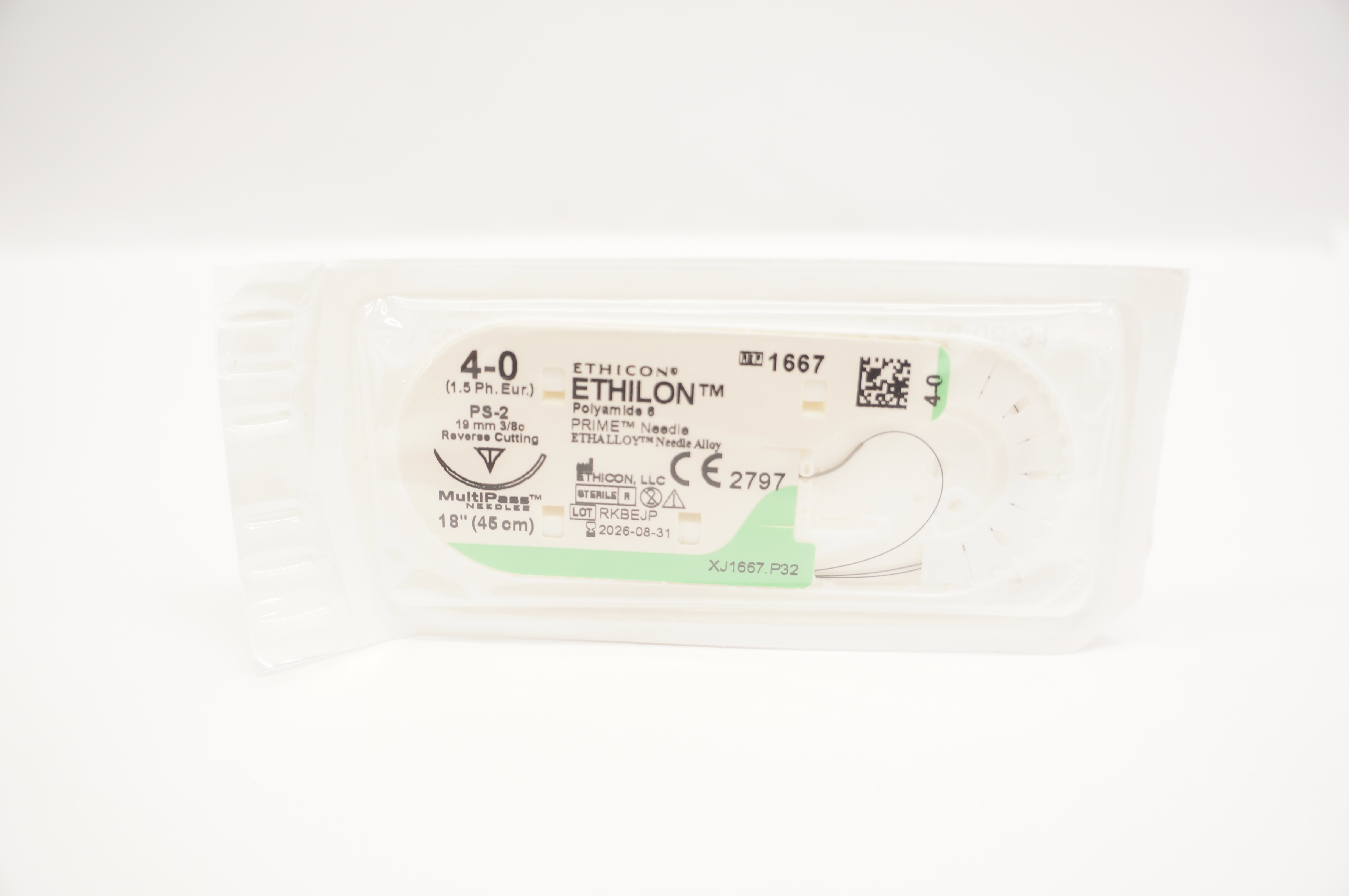 Ethicon 1667 4-0 Ethilon Stre PS-2 19mm 3/8c Reverse Cutting, 18inch