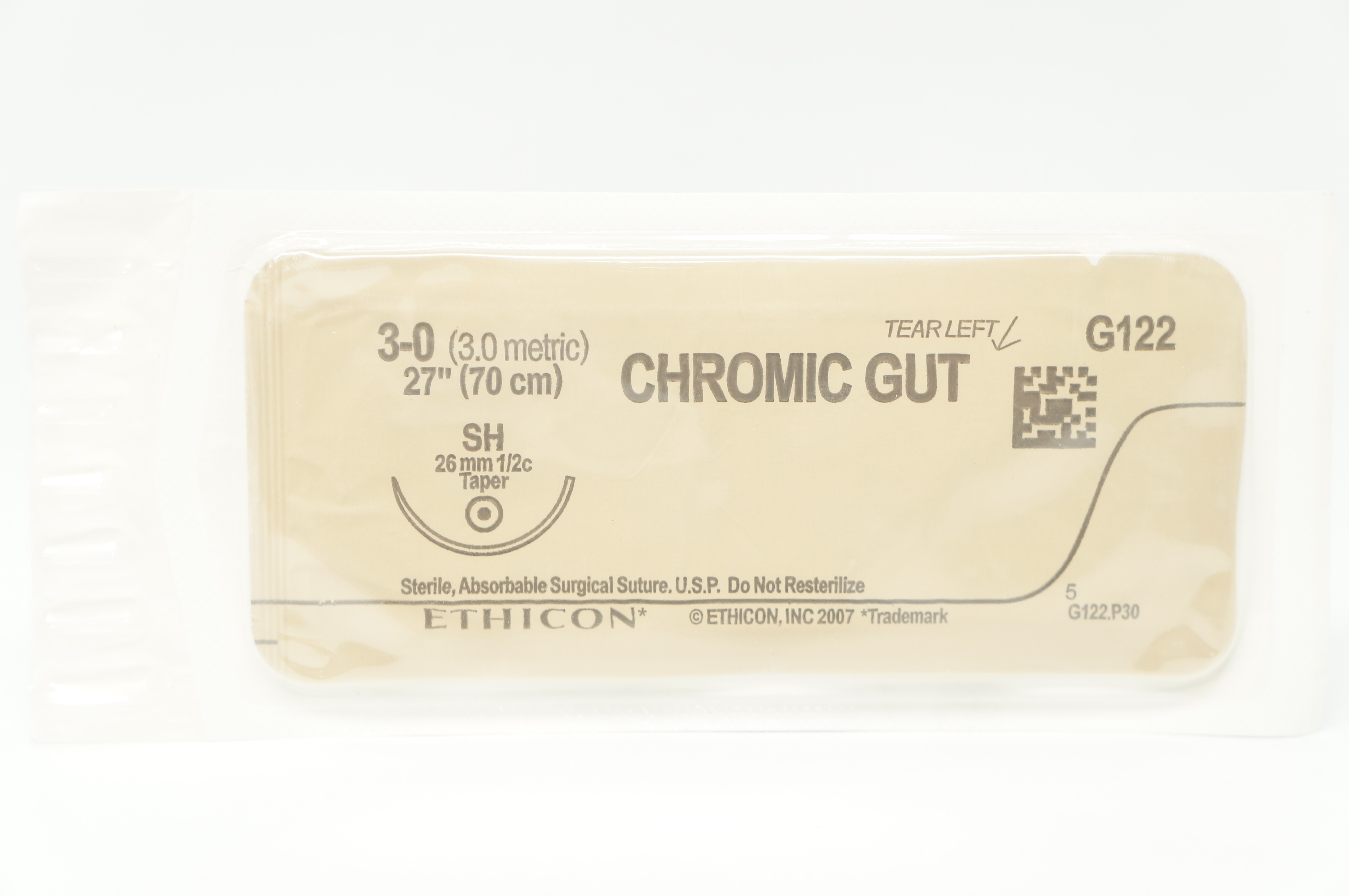 Ethicon G122 3-0 Chromic Gut SH 26mm 1/2c Taper, 27inch (x)