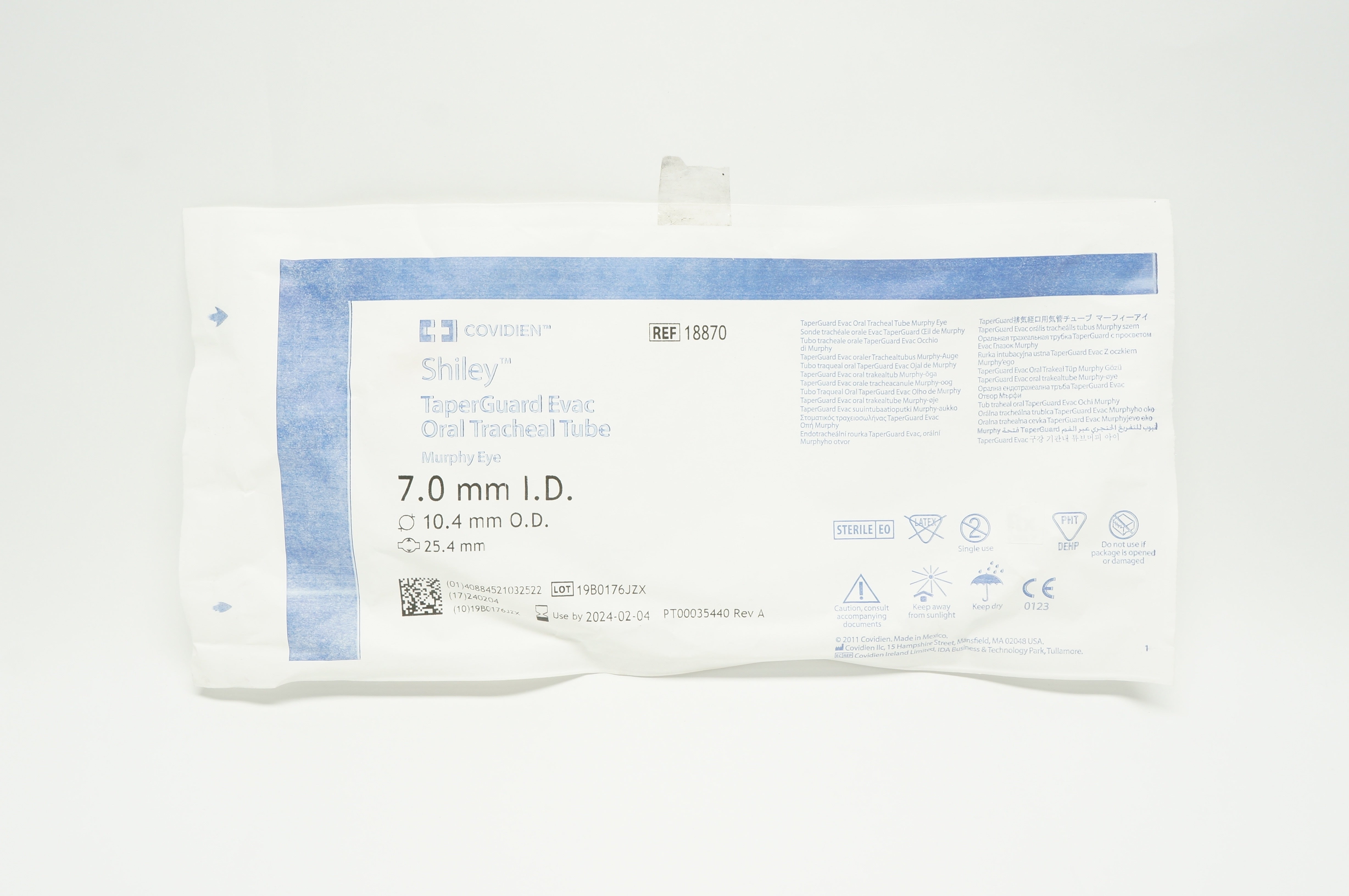 Covidien 18870 Shiley Oral Tracheal Tube 7.0 x  10.4 x 25.4mm