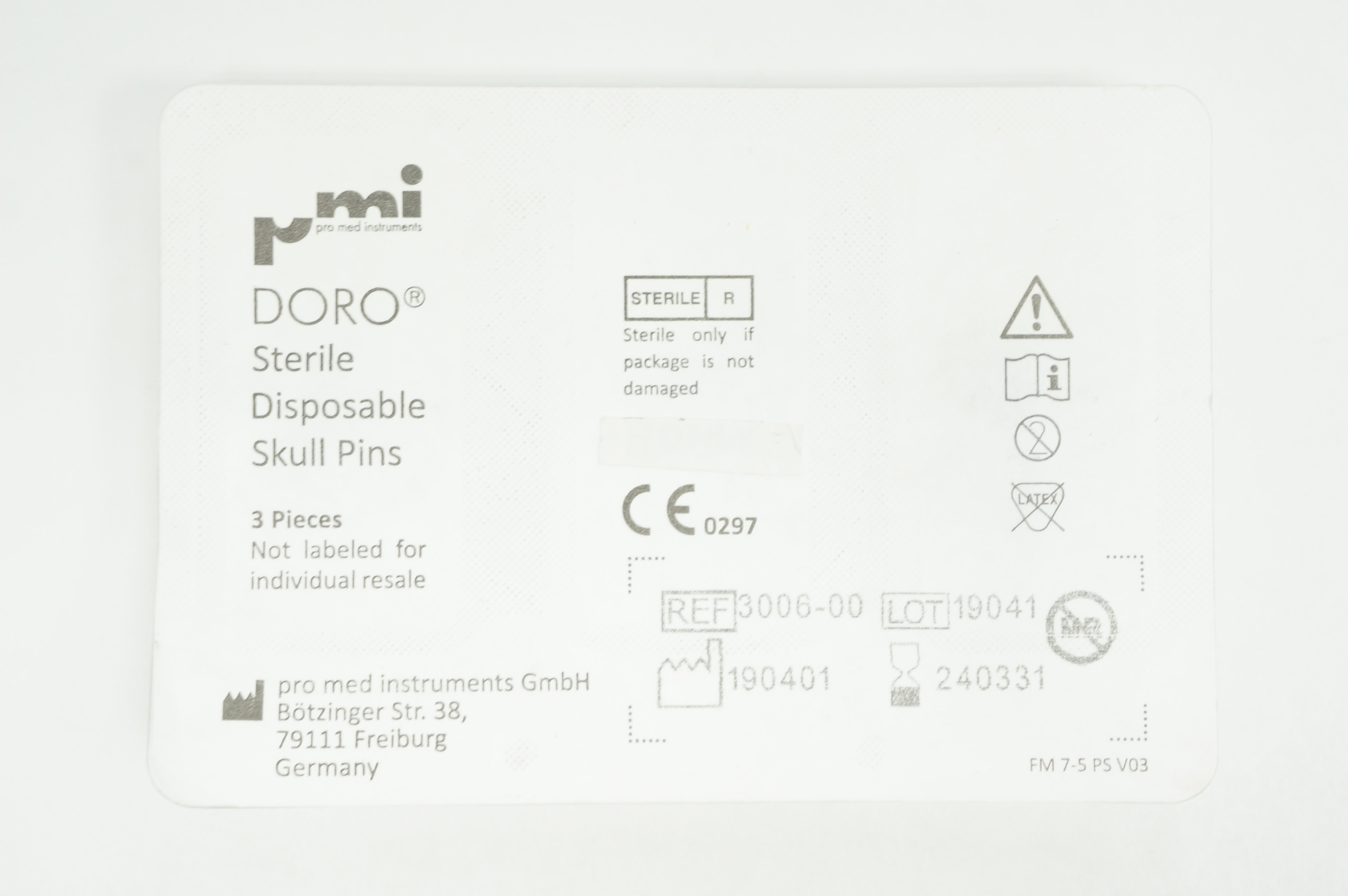 PMI 3006-00 Doro Sterile Disposable Skull Pins - Pack of 3