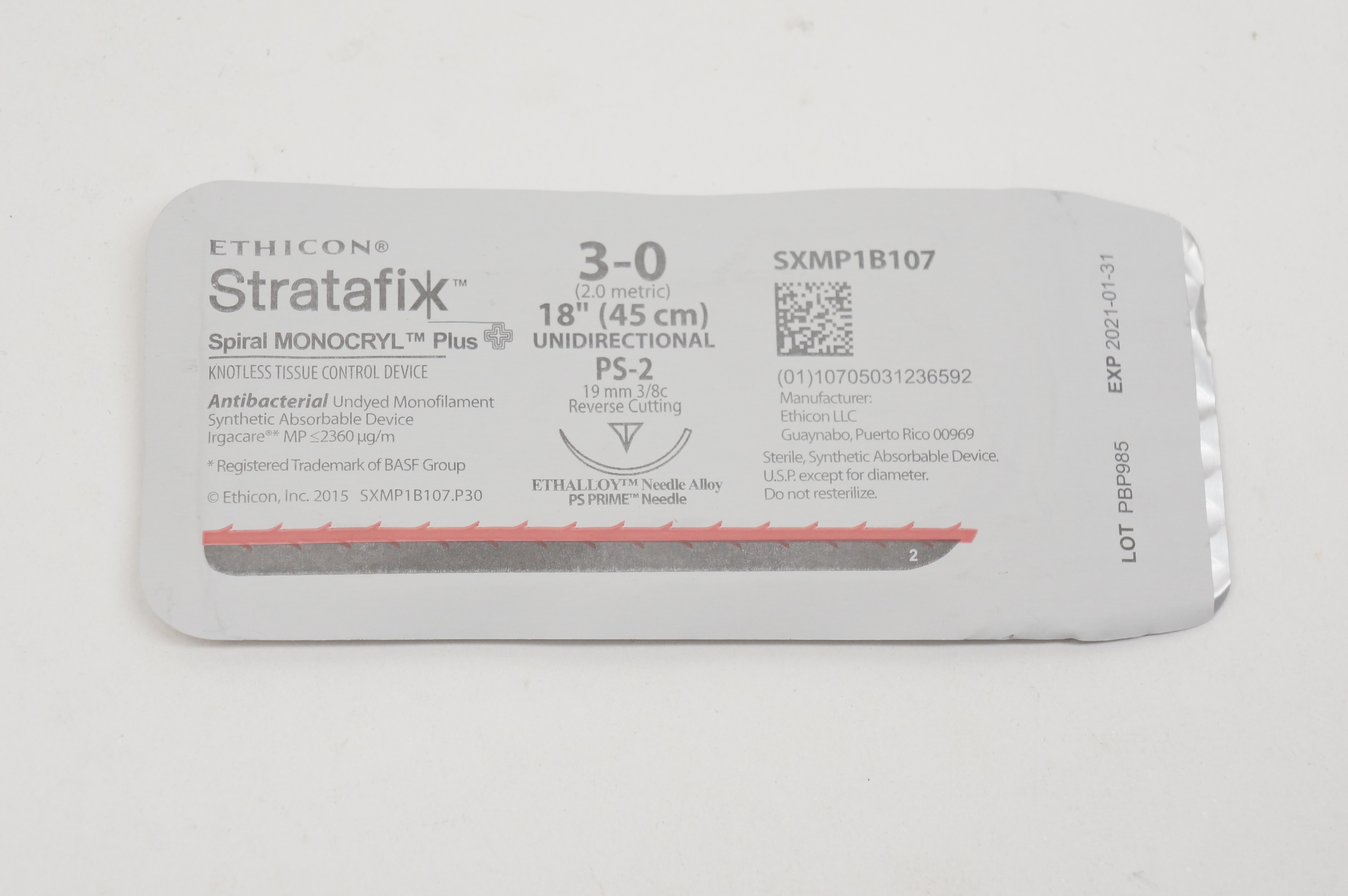 Ethicon SXMP1B107 3-0 Stratafix, PS-2, 19mm 3/8c Reverse Cutting, 18inch