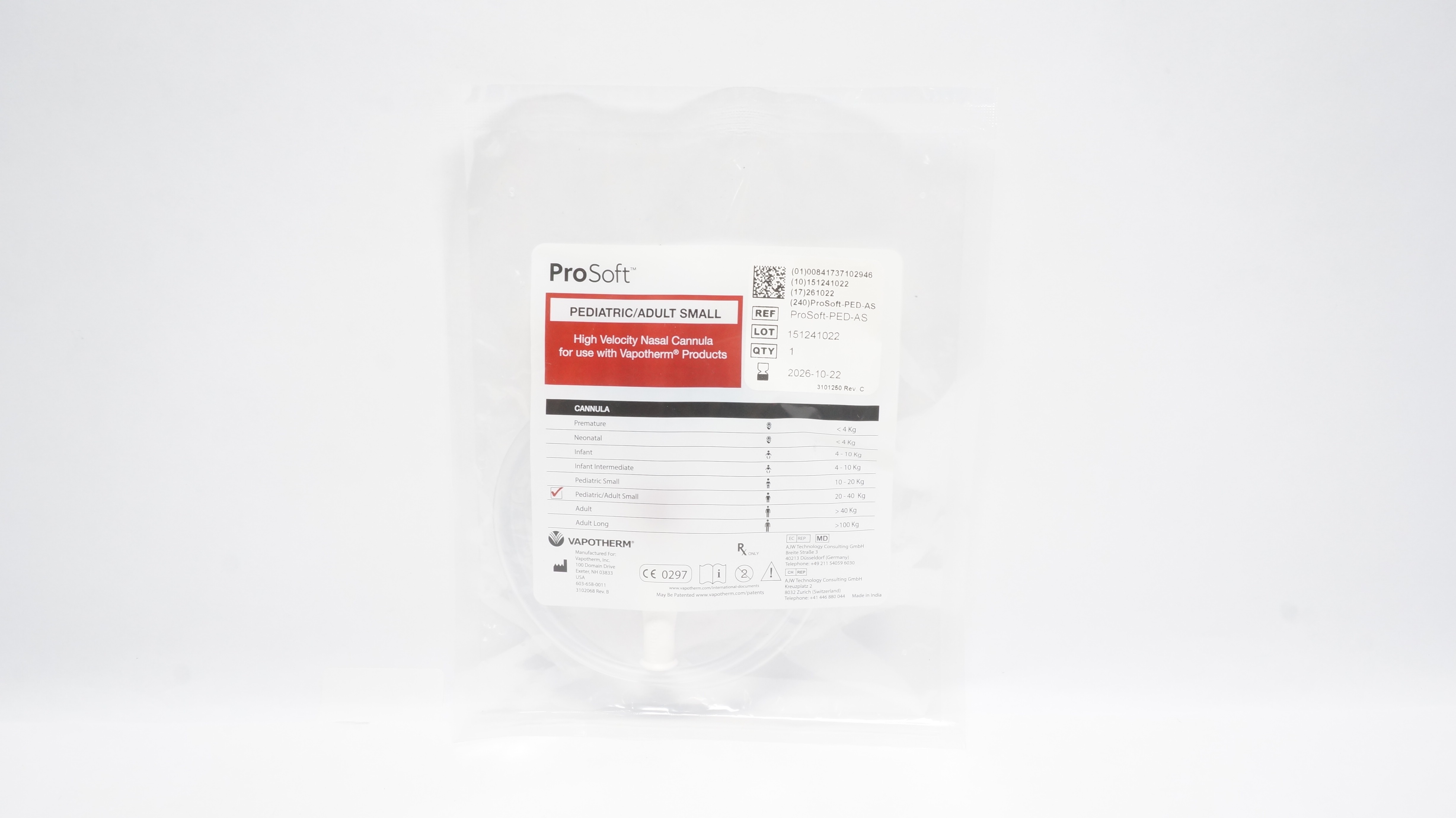 VAPOTHERM ProSoft-PED-AS ProSoft Pediatric/Adult Small) Hi-VNI Nasal Cannula