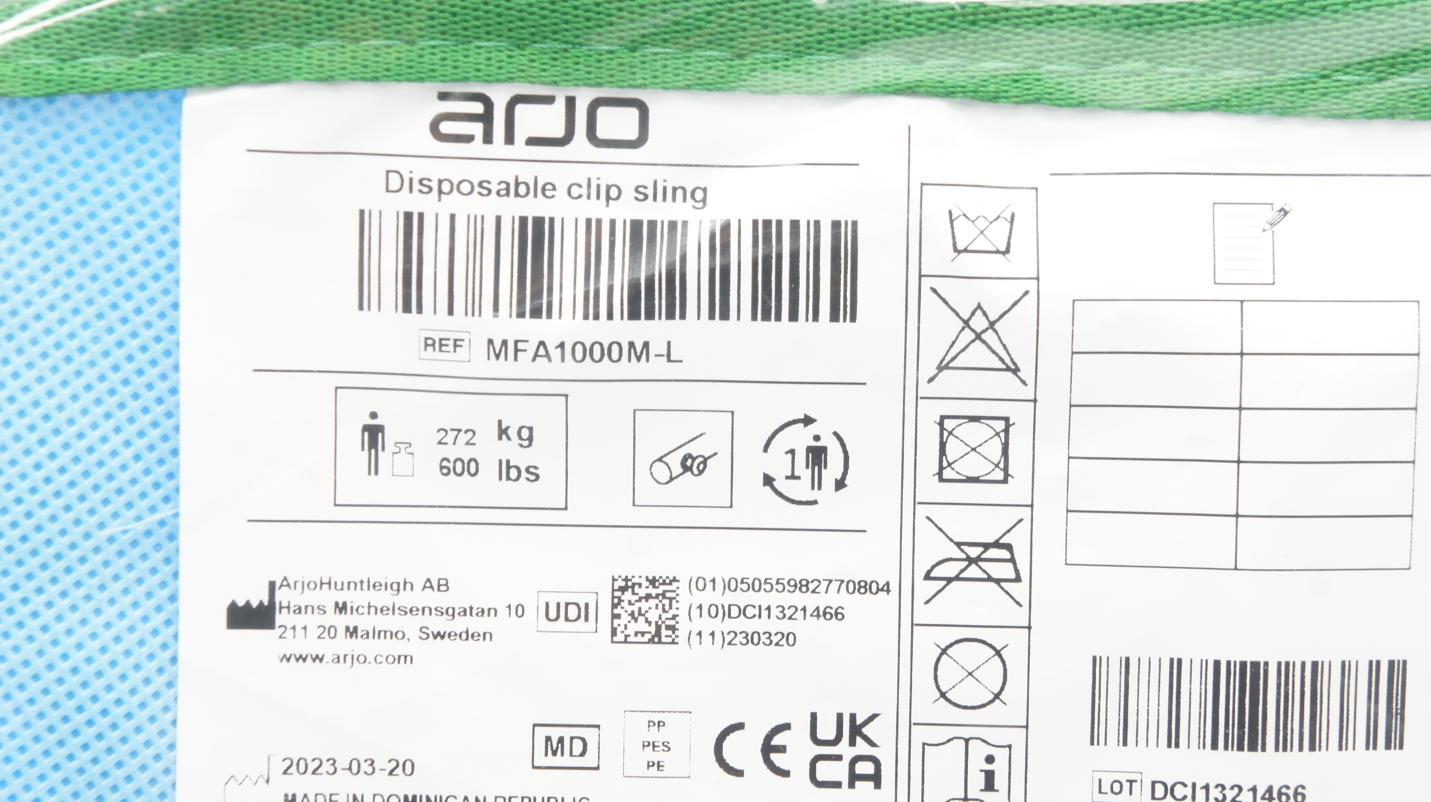 Arjo MFA1000M-L Huntleigh Gentle Group Passive Clip Sling 600lbs