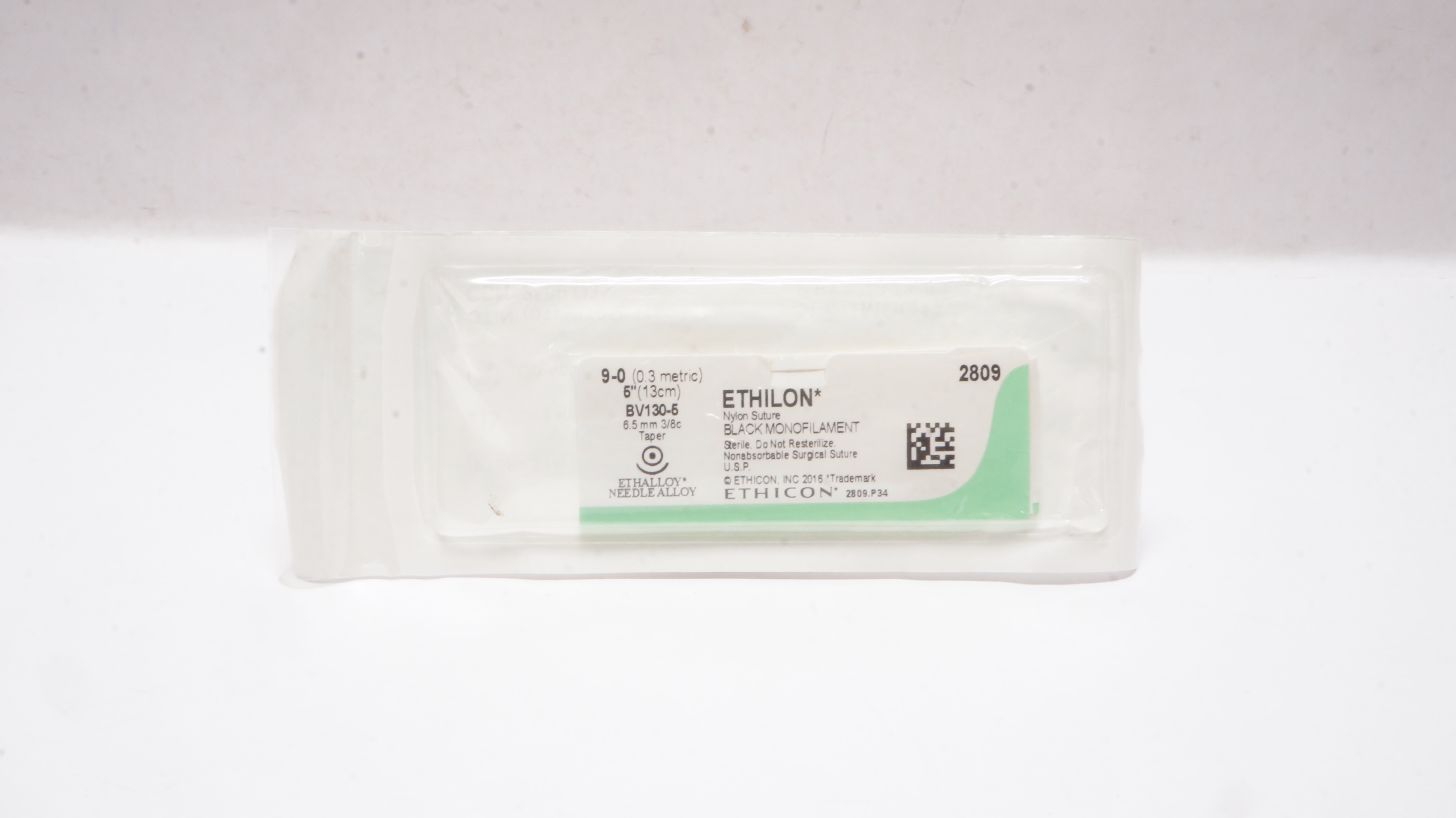 Ethicon 2809 9-0 Ethilon Nylon Stre BV130-5 3/8c 6.5mm Taper, 5inch (x)
