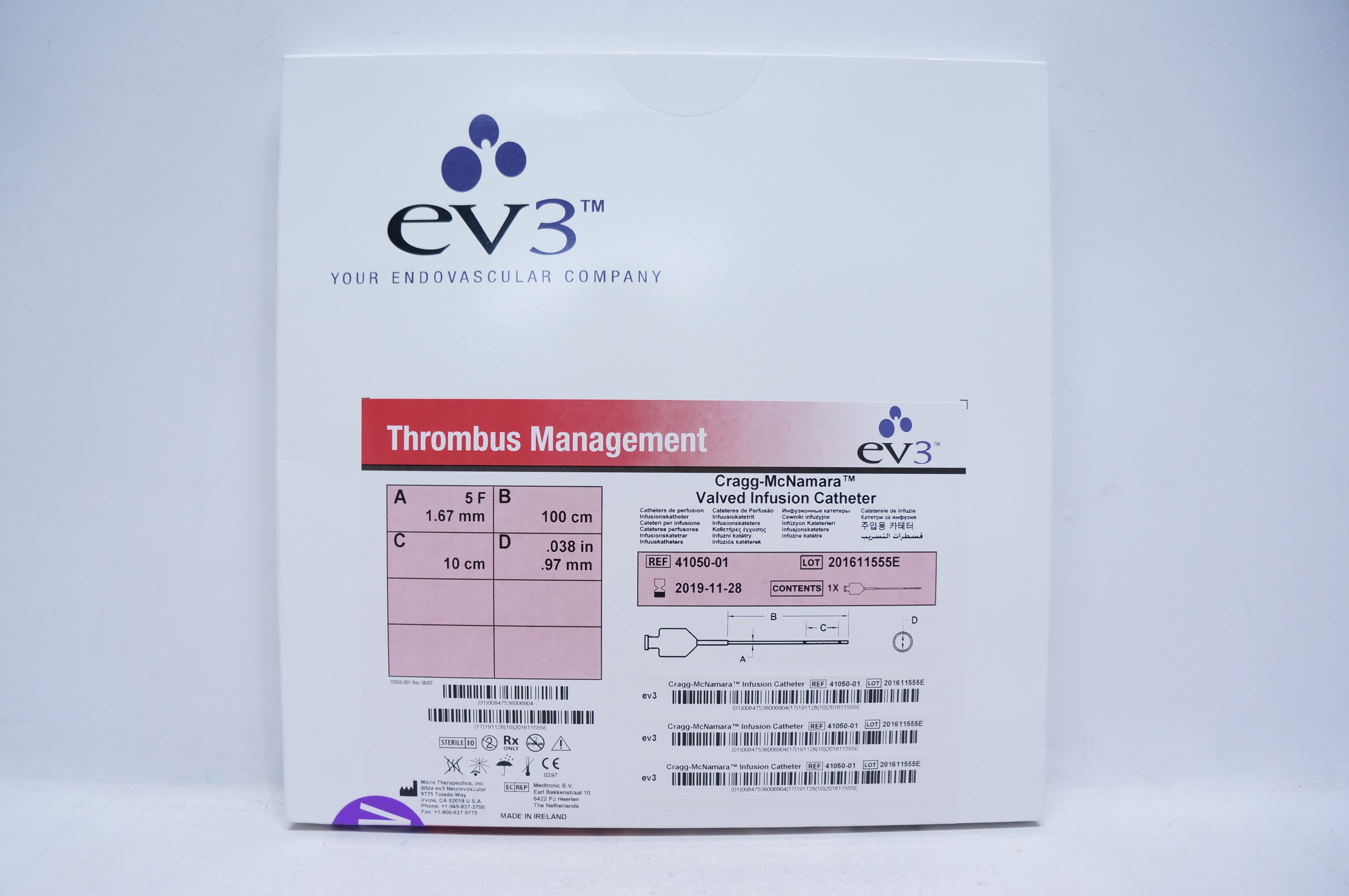 EV3 41050-01 Cragg-McNamara Valved Infusion Cath. 5F x 10cm x 100cm (x)